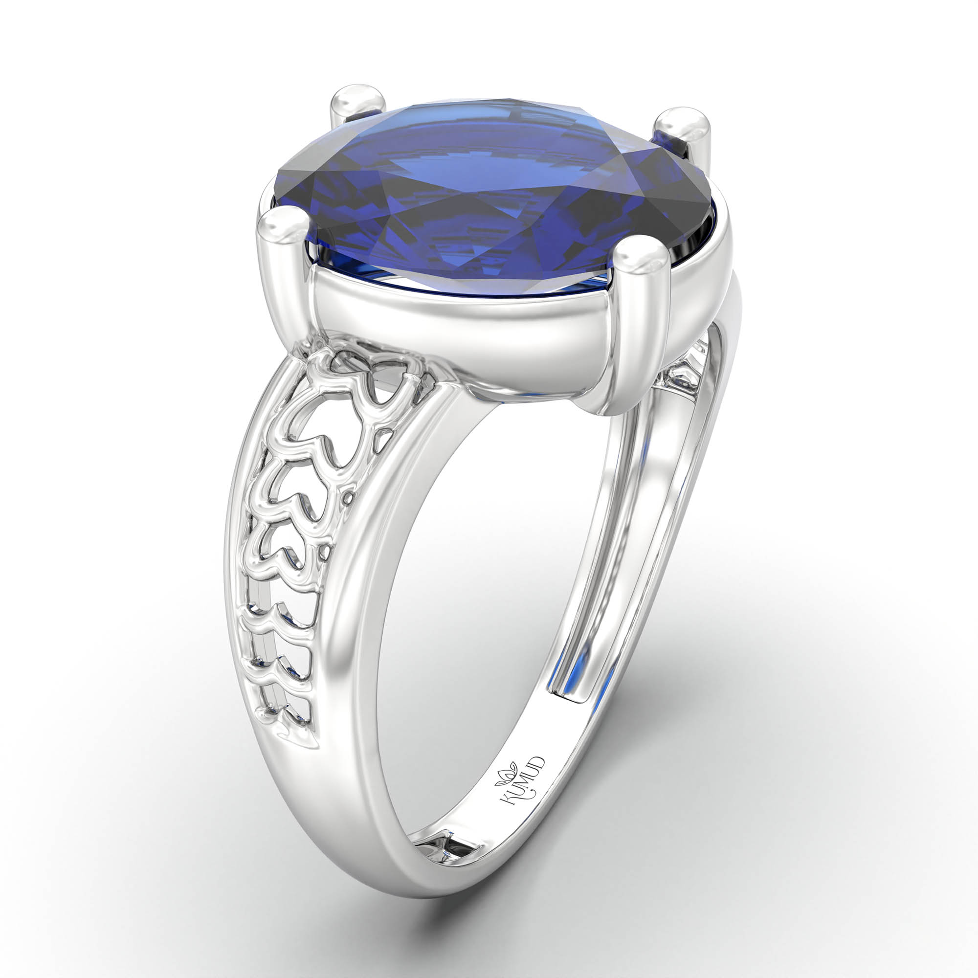 Blue Sapphire (Neelam) Ring for Women in 925 Sterling Silver – Oval 11x8 mm, Prong Setting, 4 g (Design K14-4) thumbnail
