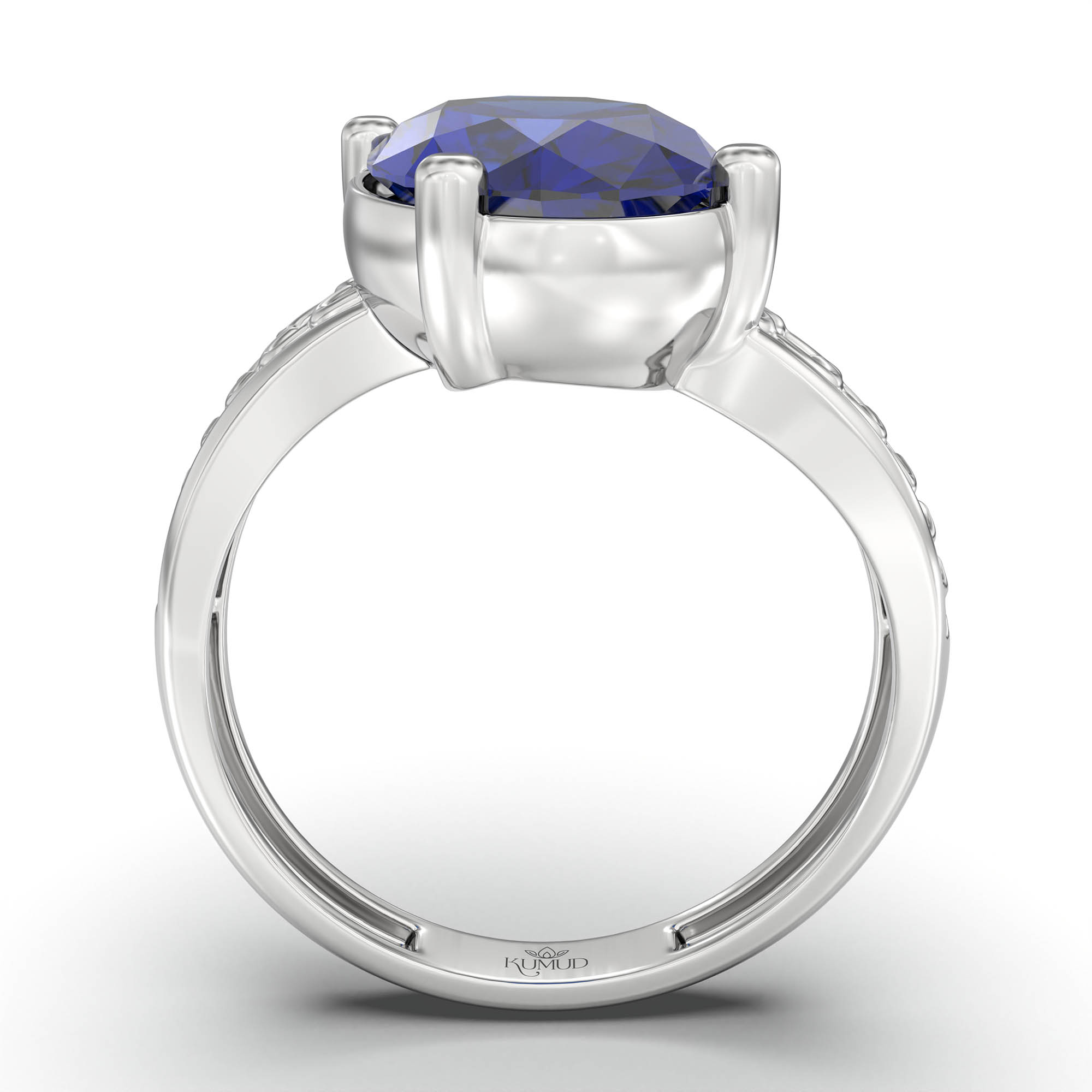 Blue Sapphire (Neelam) Ring for Women in 925 Sterling Silver – Oval 11x8 mm, Prong Setting, 4 g (Design K14-4) thumbnail
