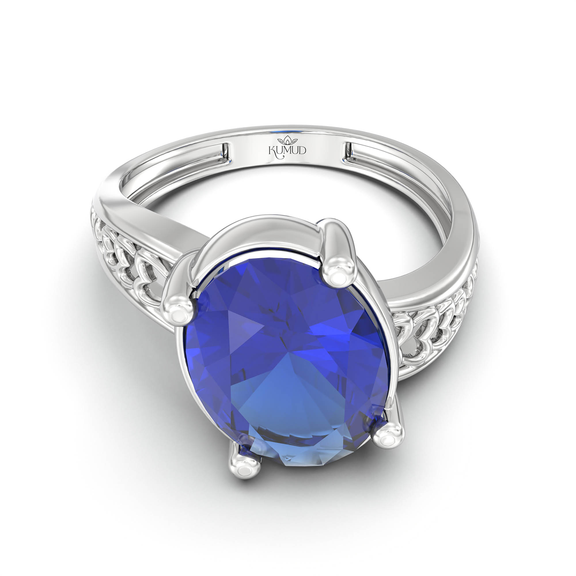 Blue Sapphire (Neelam) Ring for Women in 925 Sterling Silver – Oval 11x8 mm, Prong Setting, 4 g (Design K14-4) thumbnail