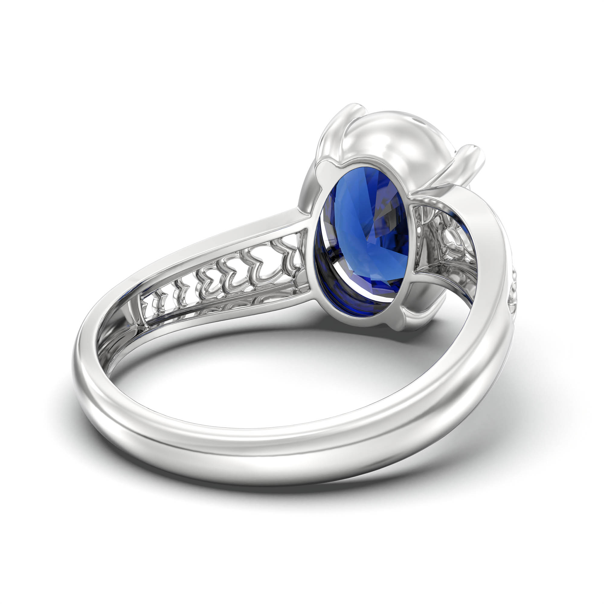 Blue Sapphire (Neelam) Ring for Women in 925 Sterling Silver – Oval 11x8 mm, Prong Setting, 4 g (Design K14-4) thumbnail