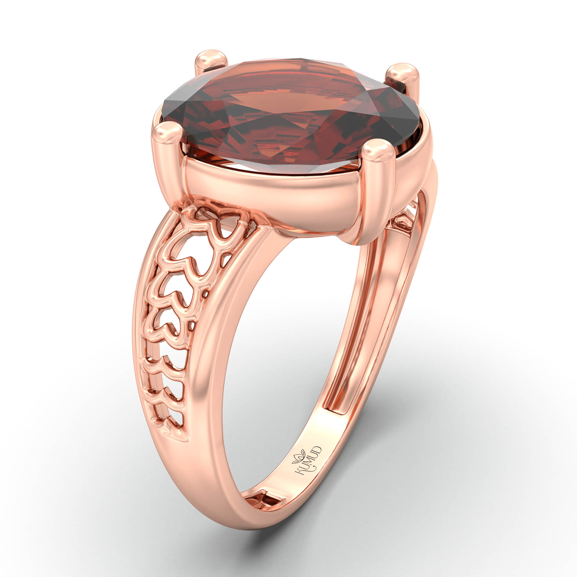 Hessonite (Gomed) Ring for Women in 18K Rose Gold – Oval 11x8 mm, Prong Setting, 4 g (Design K14-4) thumbnail