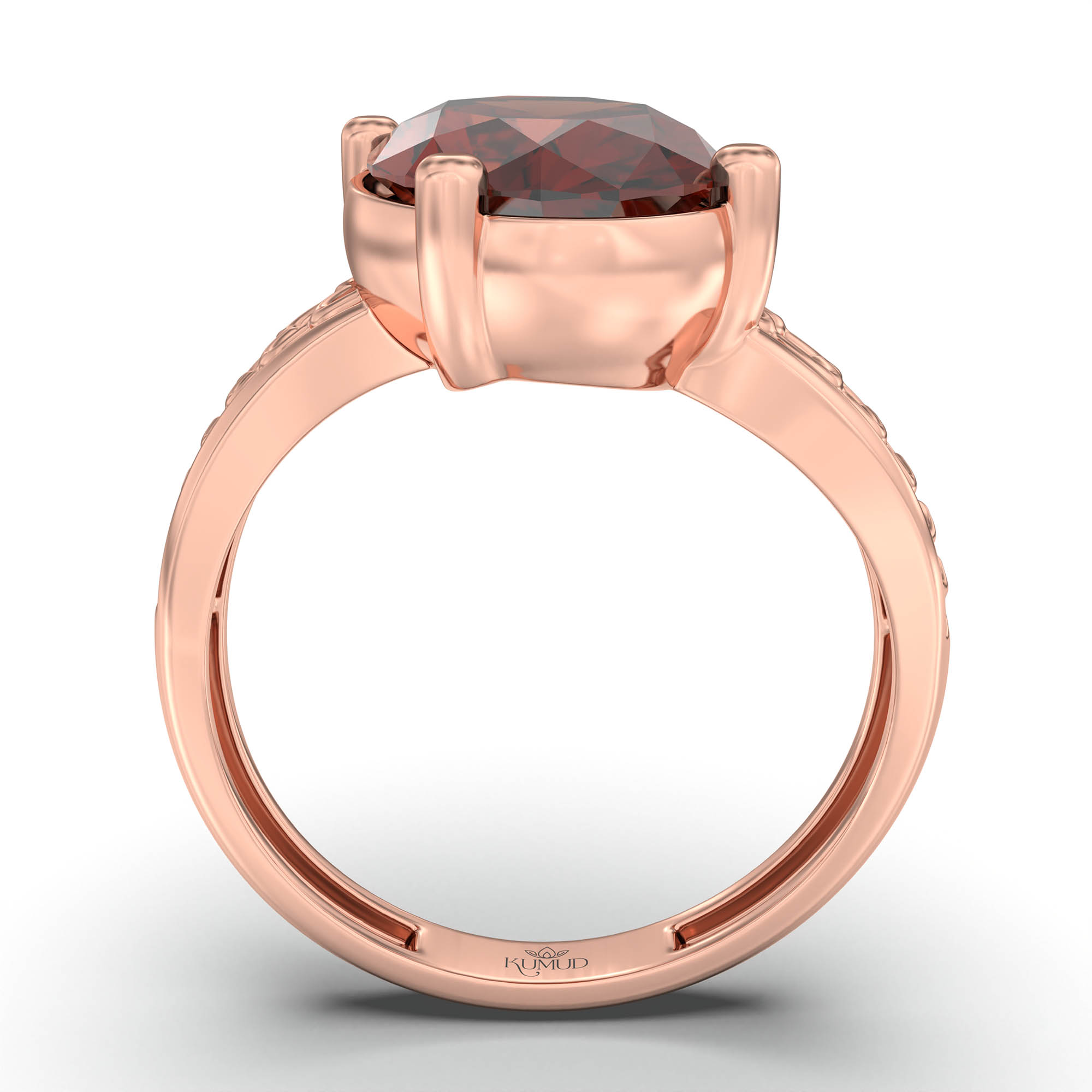 Hessonite (Gomed) Ring for Women in 18K Rose Gold – Oval 11x8 mm, Prong Setting, 4 g (Design K14-4) thumbnail