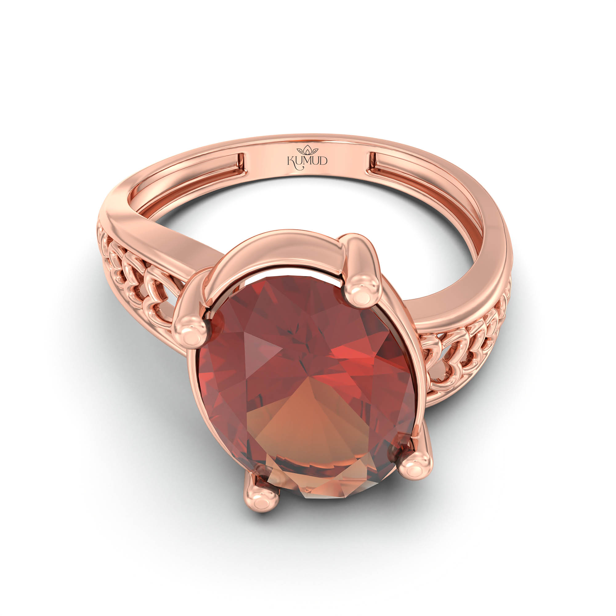 Hessonite (Gomed) Ring for Women in 18K Rose Gold – Oval 11x8 mm, Prong Setting, 4 g (Design K14-4) thumbnail