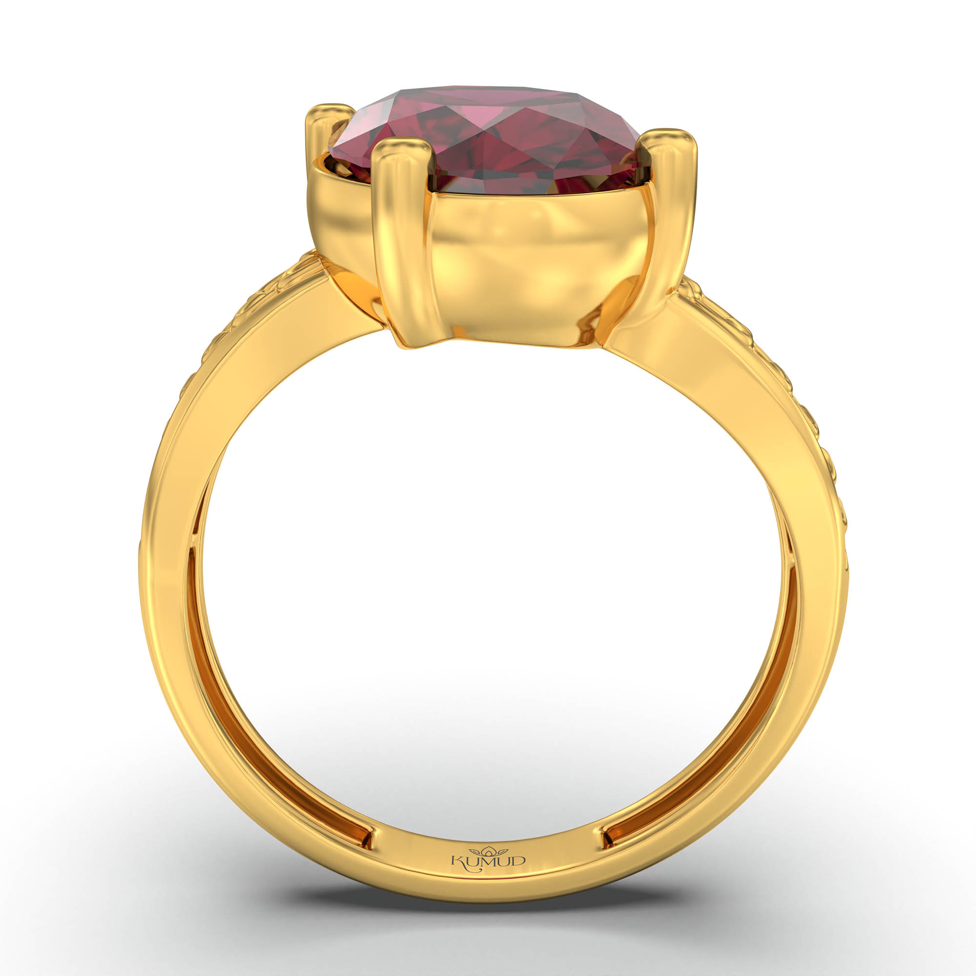 Ruby (Manik) Ring for Women in 22K Yellow Gold – Oval 11x8 mm, Prong Setting, 4 g (Design K14-4) thumbnail
