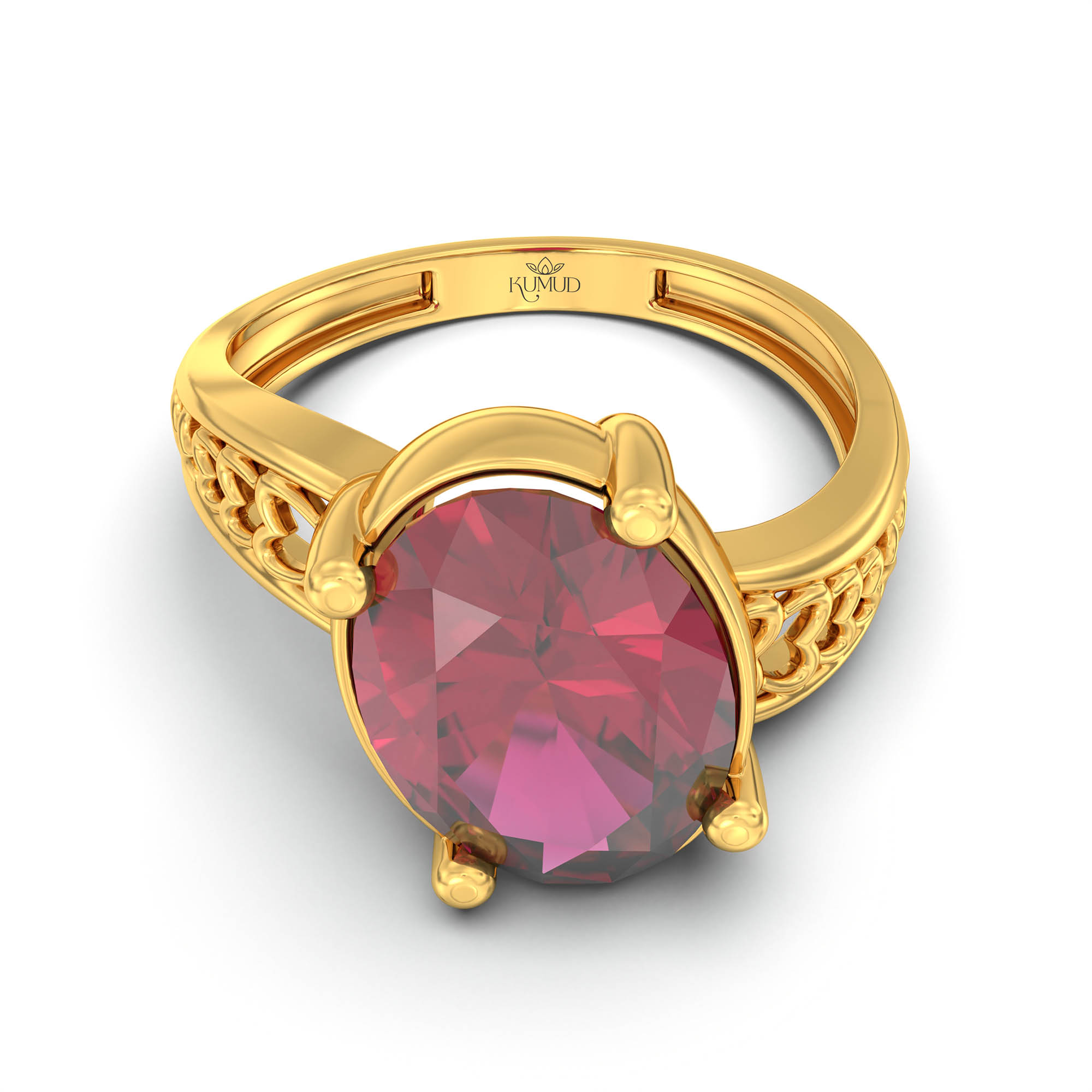 Ruby (Manik) Ring for Women in 22K Yellow Gold – Oval 11x8 mm, Prong Setting, 4 g (Design K14-4) thumbnail