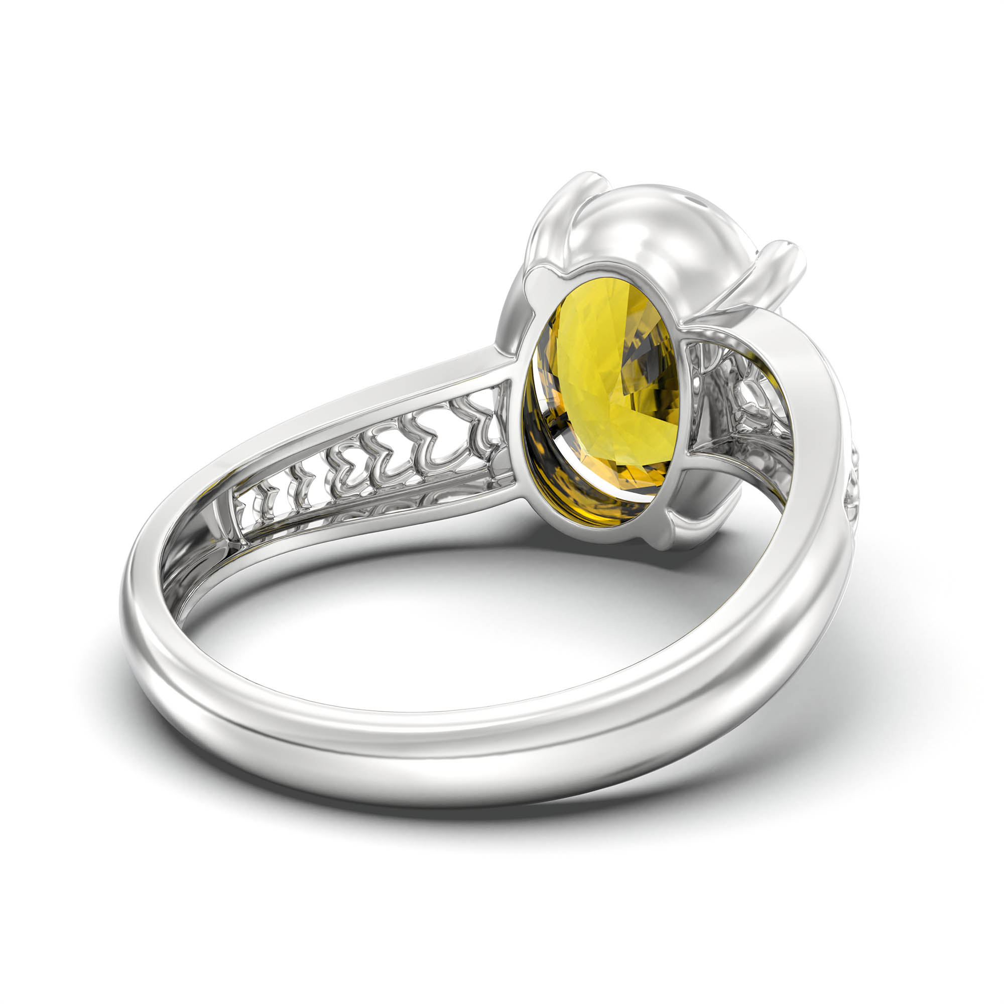 Yellow Sapphire (Pukhraj) Ring for Women in 18K White Gold – Oval 11x8 mm, Prong Setting, 4 g (Design K14-4) thumbnail