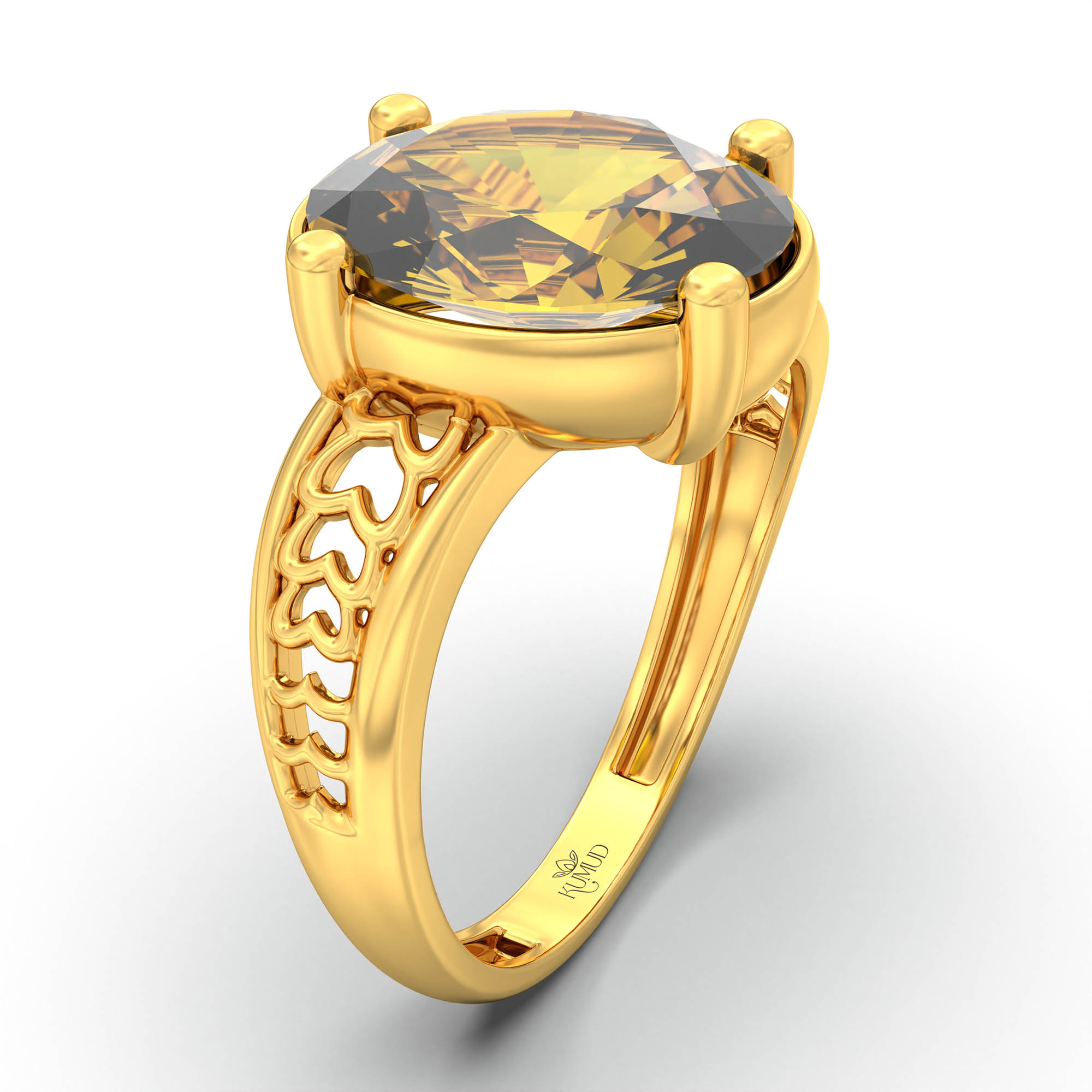Yellow Sapphire (Pukhraj) Ring for Women in 22K Yellow Gold – Oval 11x8 mm, Prong Setting, 4 g (Design K14-4) thumbnail