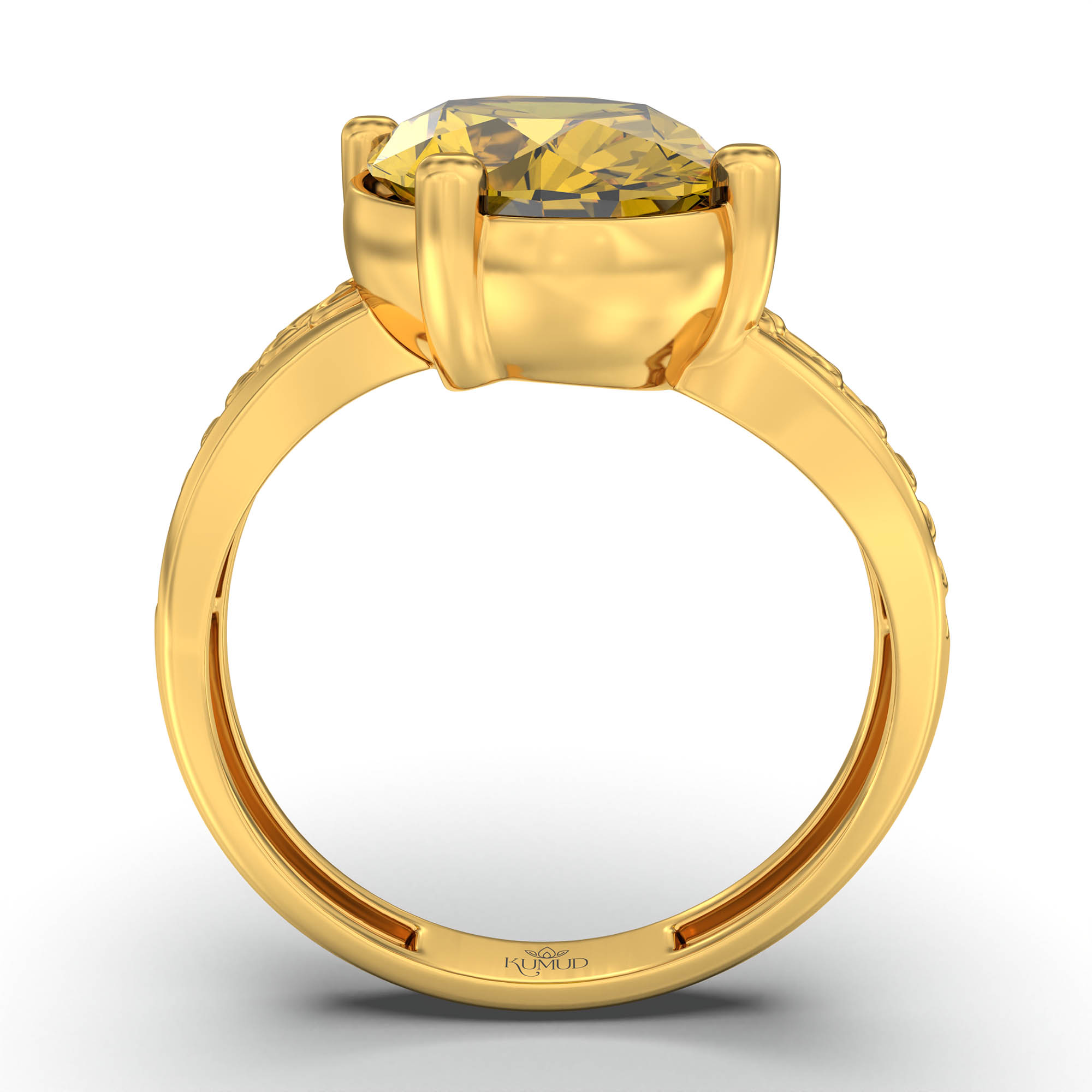 Yellow Sapphire (Pukhraj) Ring for Women in 22K Yellow Gold – Oval 11x8 mm, Prong Setting, 4 g (Design K14-4) thumbnail