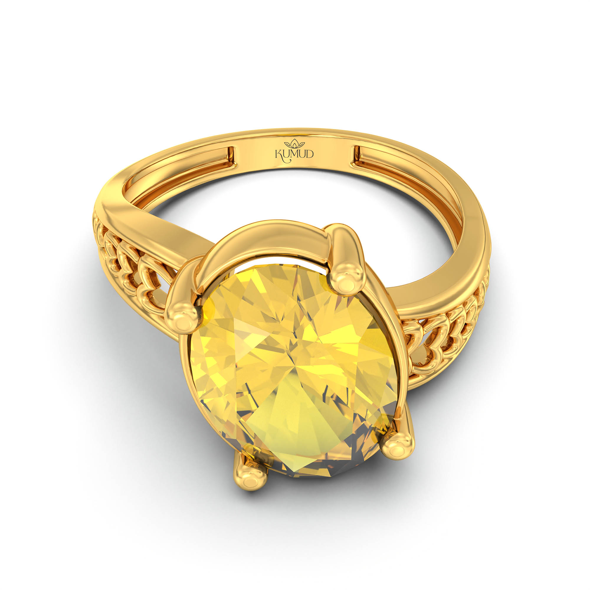 Yellow Sapphire (Pukhraj) Ring for Women in 22K Yellow Gold – Oval 11x8 mm, Prong Setting, 4 g (Design K14-4) thumbnail