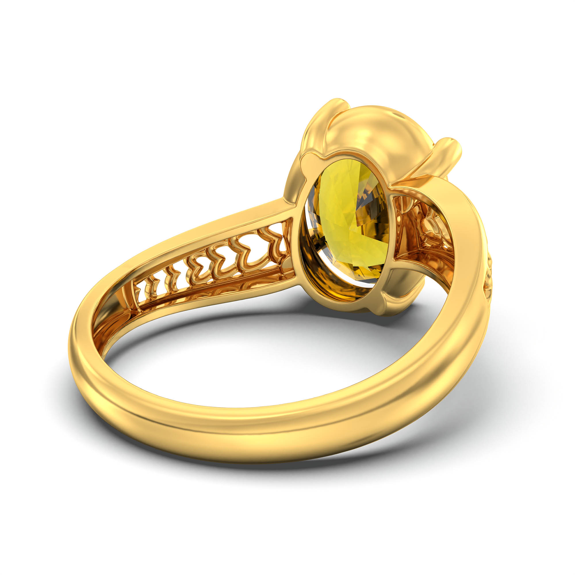 Yellow Sapphire (Pukhraj) Ring for Women in 22K Yellow Gold – Oval 11x8 mm, Prong Setting, 4 g (Design K14-4) thumbnail