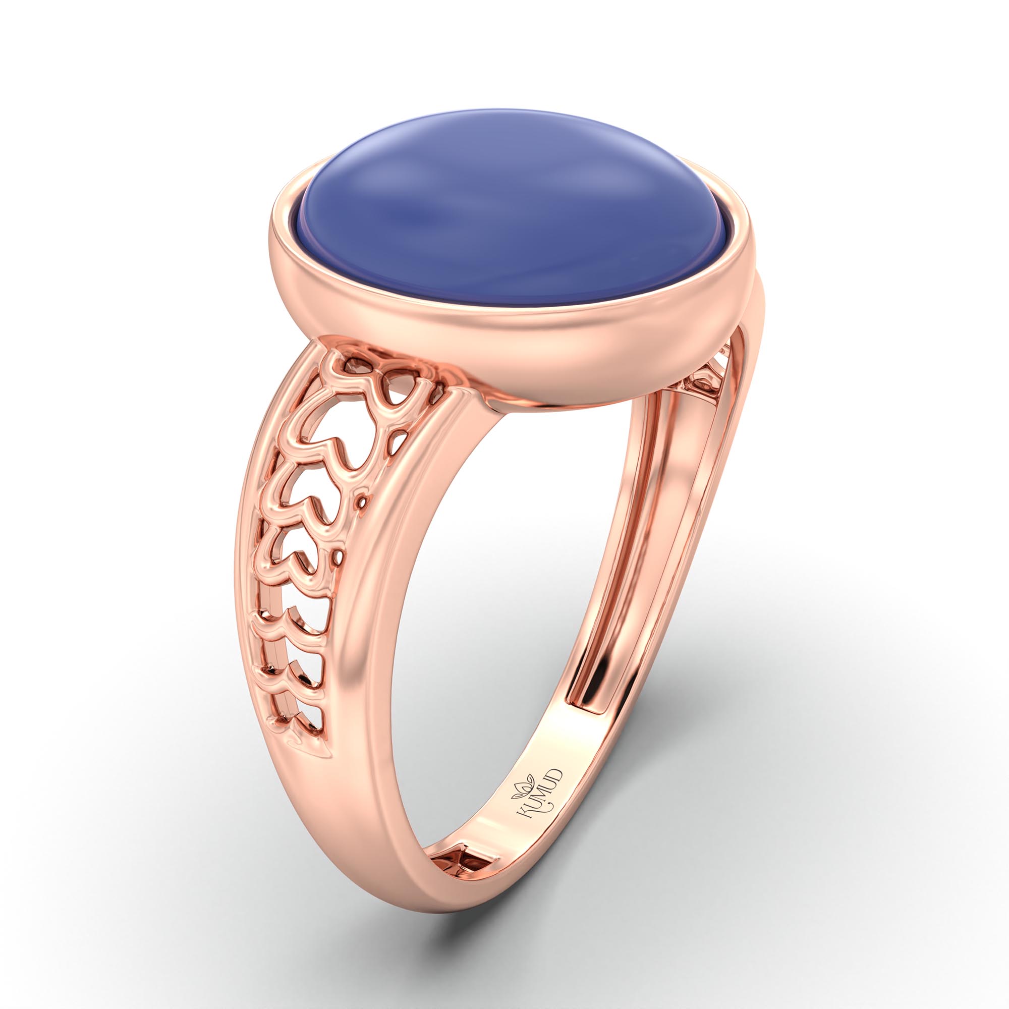 Blue Sapphire (Neelam) Ring for Women in 18K Rose Gold – Oval Cabochon 11x8 mm, Bezel Setting, 4 g (Design K14-4) thumbnail
