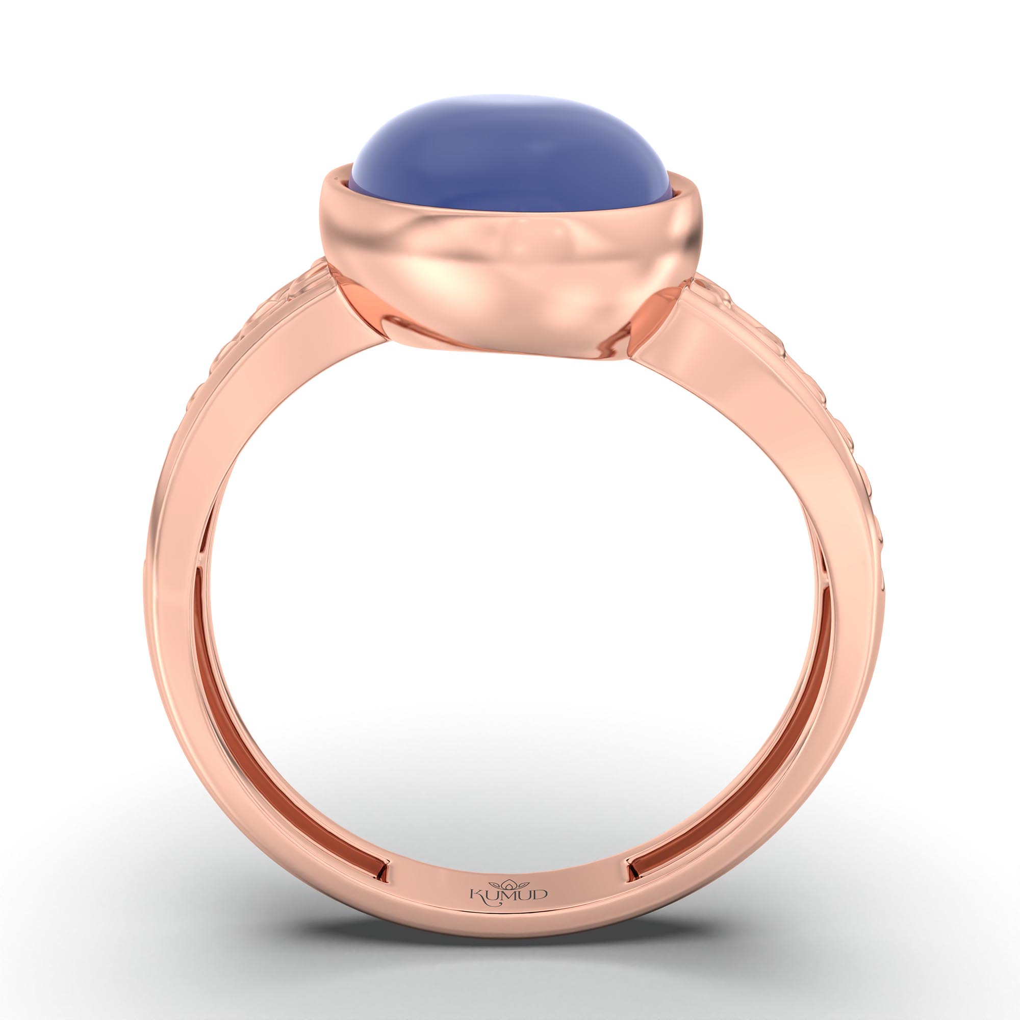 Blue Sapphire (Neelam) Ring for Women in 18K Rose Gold – Oval Cabochon 11x8 mm, Bezel Setting, 4 g (Design K14-4) thumbnail