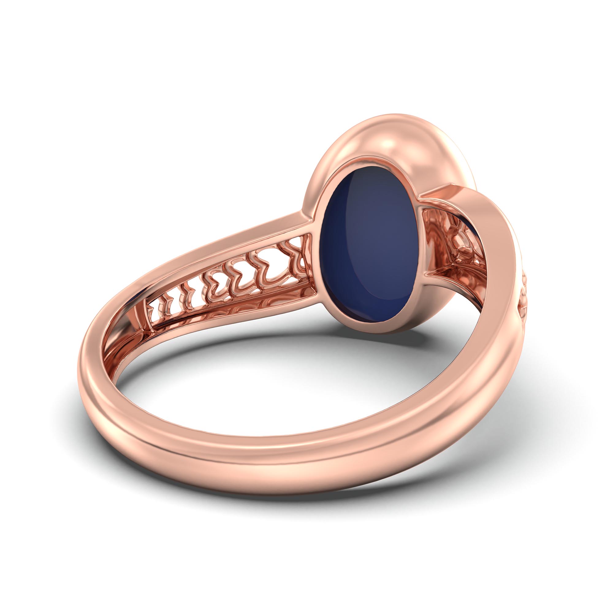 Blue Sapphire (Neelam) Ring for Women in 18K Rose Gold – Oval Cabochon 11x8 mm, Bezel Setting, 4 g (Design K14-4) thumbnail
