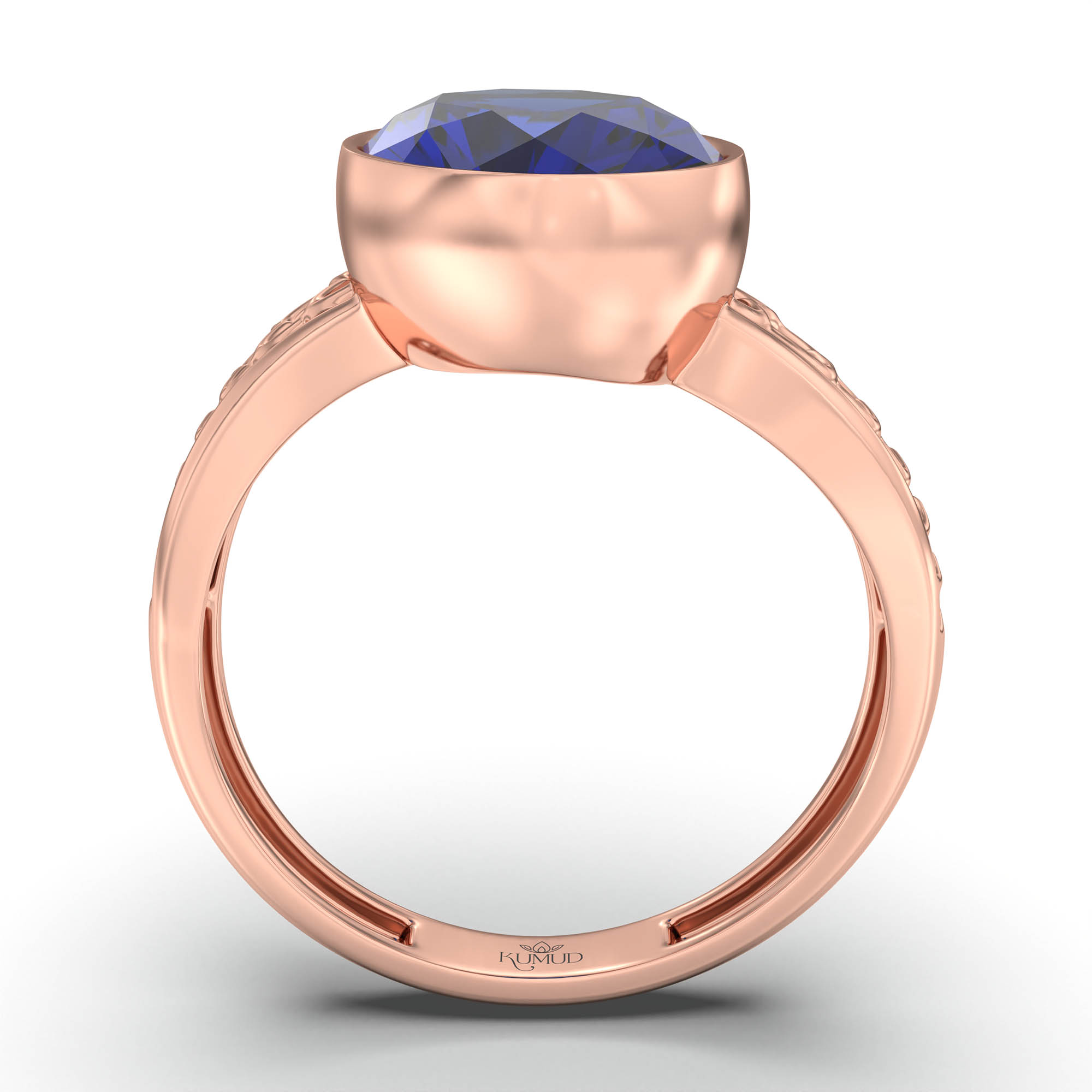 Blue Sapphire (Neelam) Ring for Women in 18K Rose Gold – Oval 11x8 mm, Bezel Setting, 4 g (Design K14-4) thumbnail