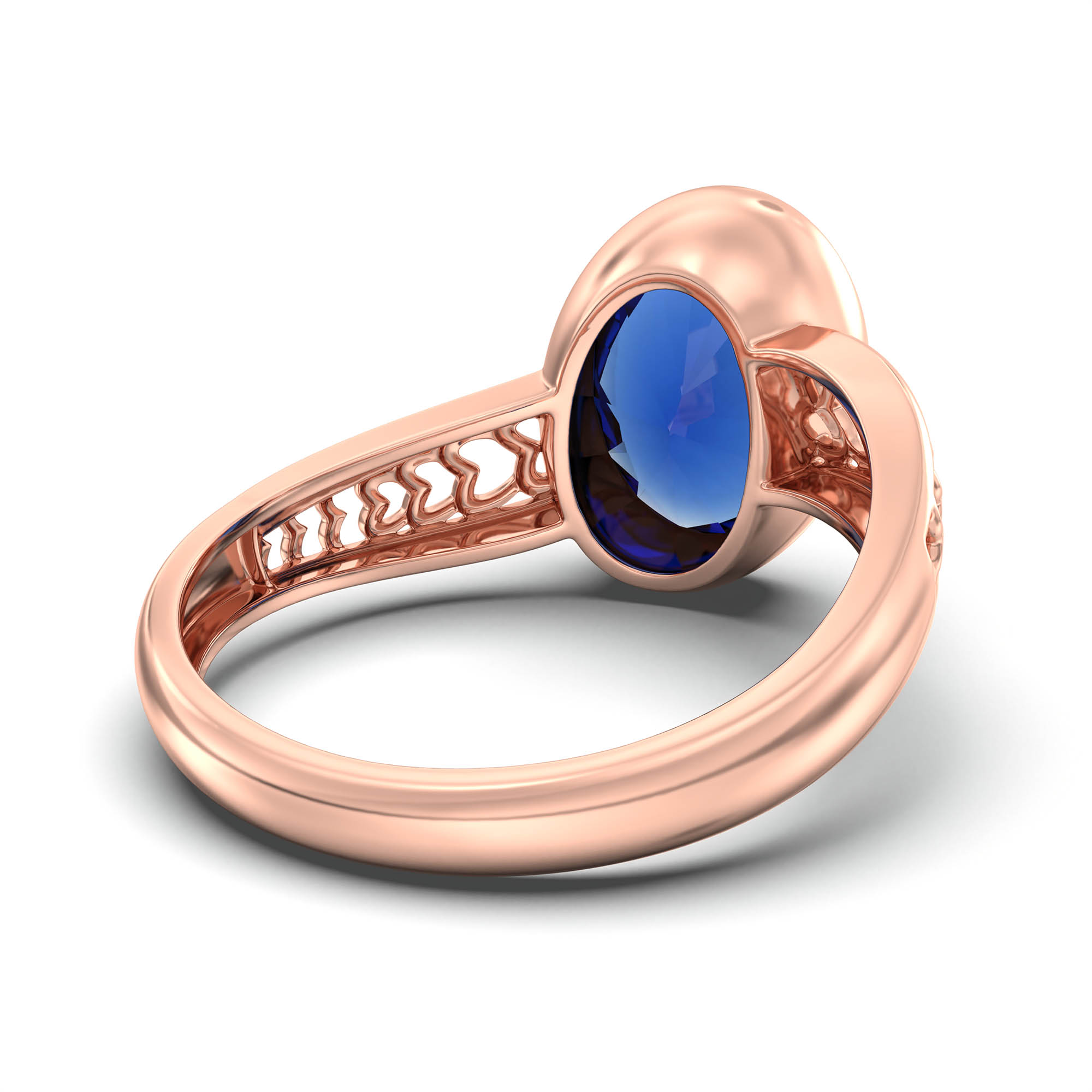 Blue Sapphire (Neelam) Ring for Women in 18K Rose Gold – Oval 11x8 mm, Bezel Setting, 4 g (Design K14-4) thumbnail