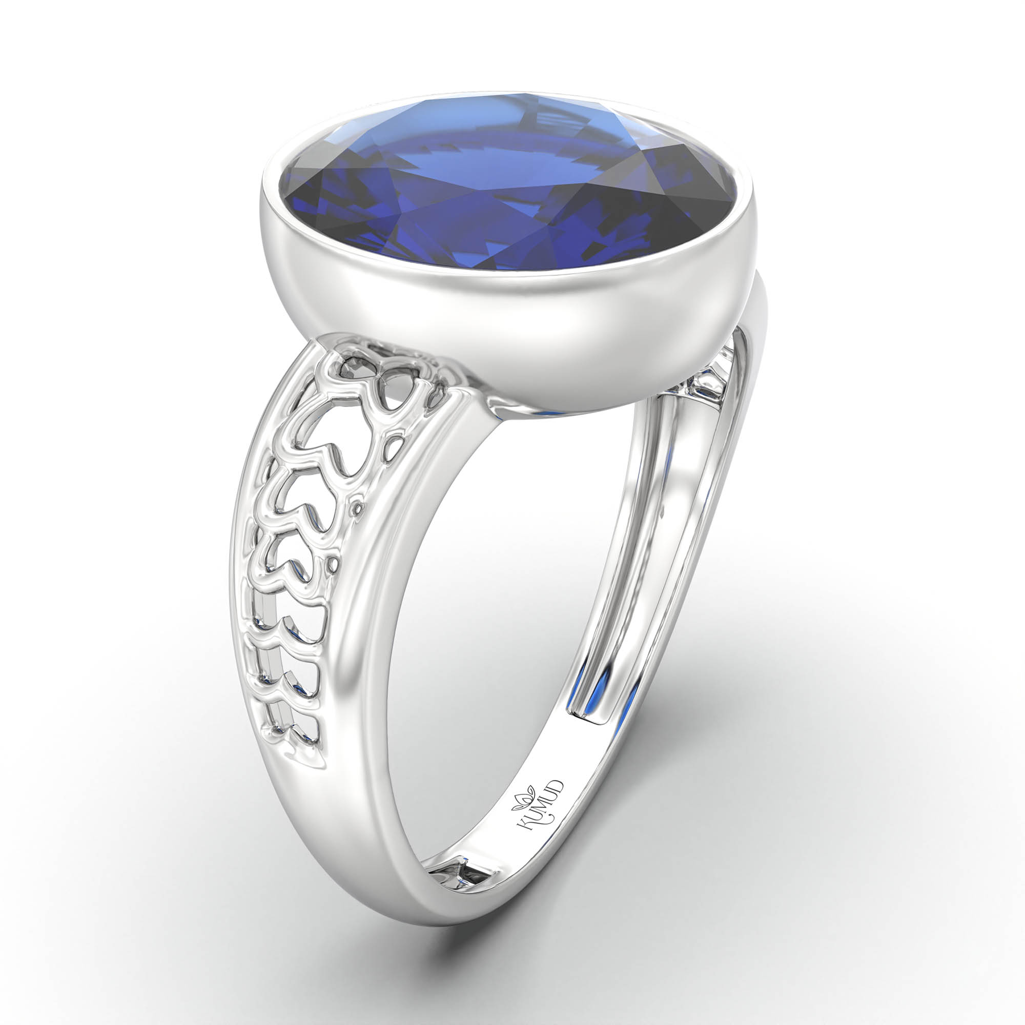 Blue Sapphire (Neelam) Ring for Women in 925 Sterling Silver – Oval 11x8 mm, Bezel Setting, 4 g (Design K14-4) thumbnail
