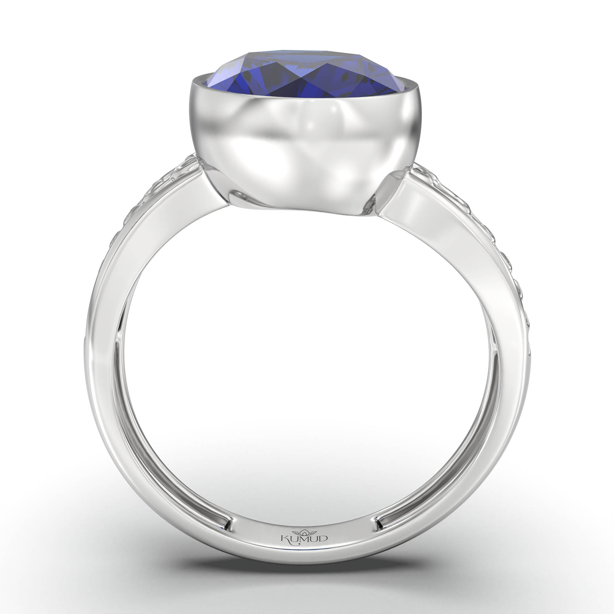 Blue Sapphire (Neelam) Ring for Women in 925 Sterling Silver – Oval 11x8 mm, Bezel Setting, 4 g (Design K14-4) thumbnail