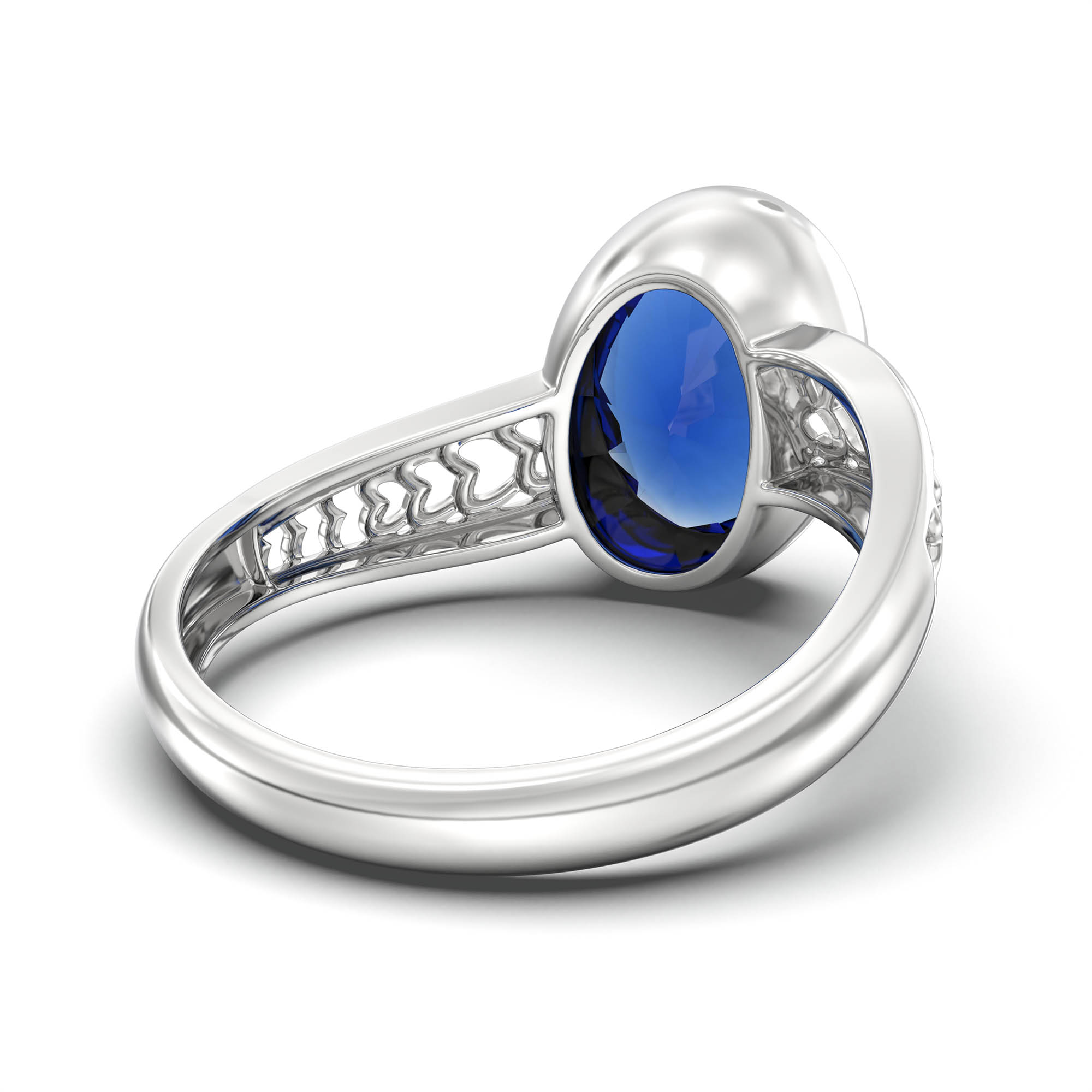 Blue Sapphire (Neelam) Ring for Women in 925 Sterling Silver – Oval 11x8 mm, Bezel Setting, 4 g (Design K14-4) thumbnail