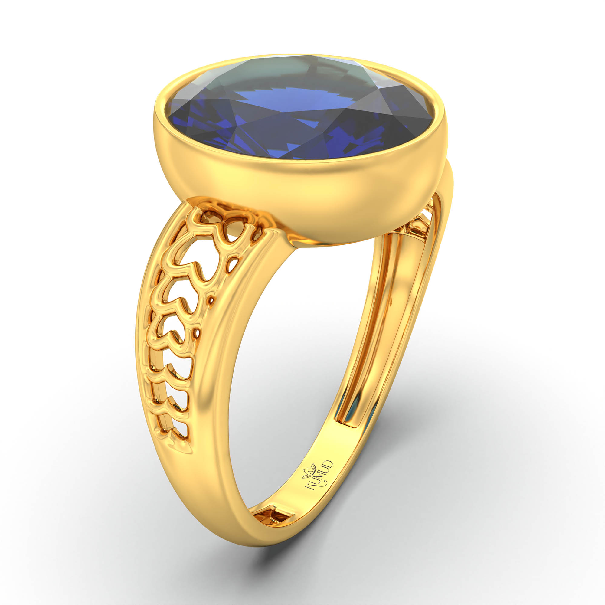 Blue Sapphire (Neelam) Ring for Women in 22K Yellow Gold – Oval 11x8 mm, Bezel Setting, 4 g (Design K14-4) thumbnail