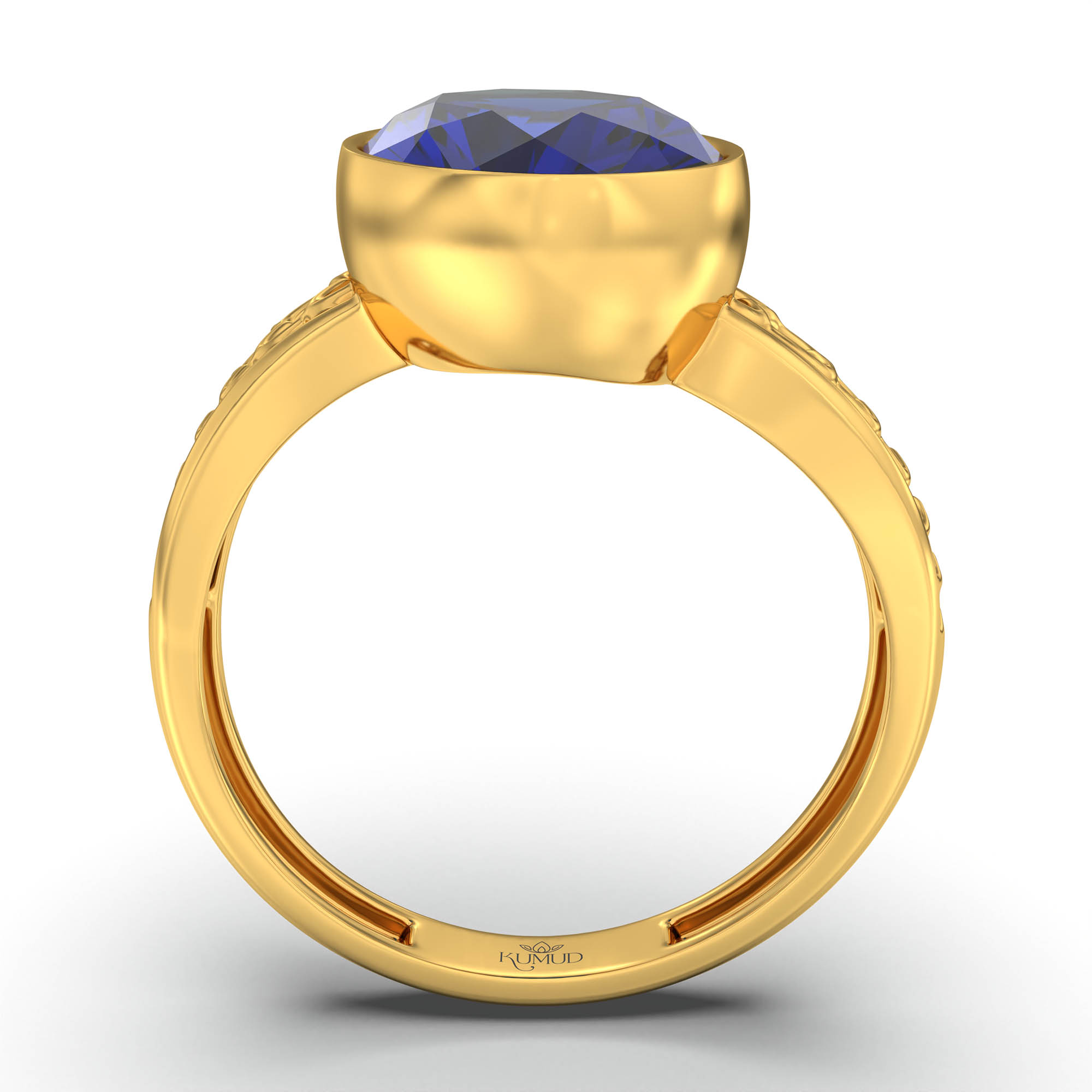 Blue Sapphire (Neelam) Ring for Women in 22K Yellow Gold – Oval 11x8 mm, Bezel Setting, 4 g (Design K14-4) thumbnail