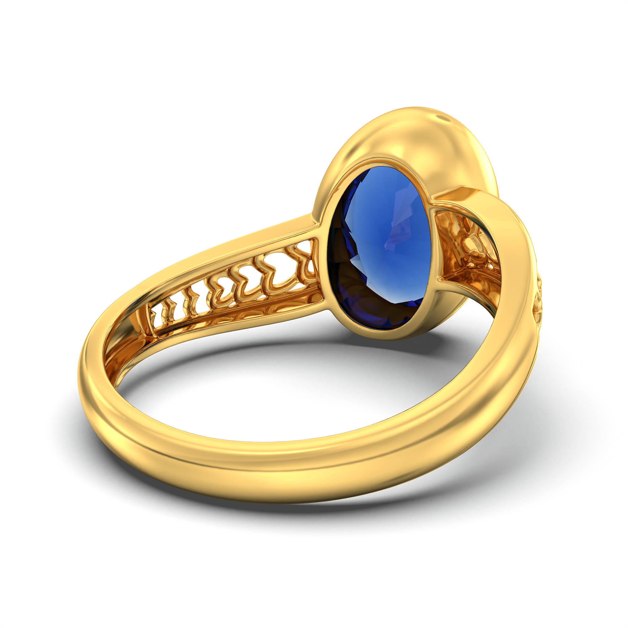 Blue Sapphire (Neelam) Ring for Women in 22K Yellow Gold – Oval 11x8 mm, Bezel Setting, 4 g (Design K14-4) thumbnail