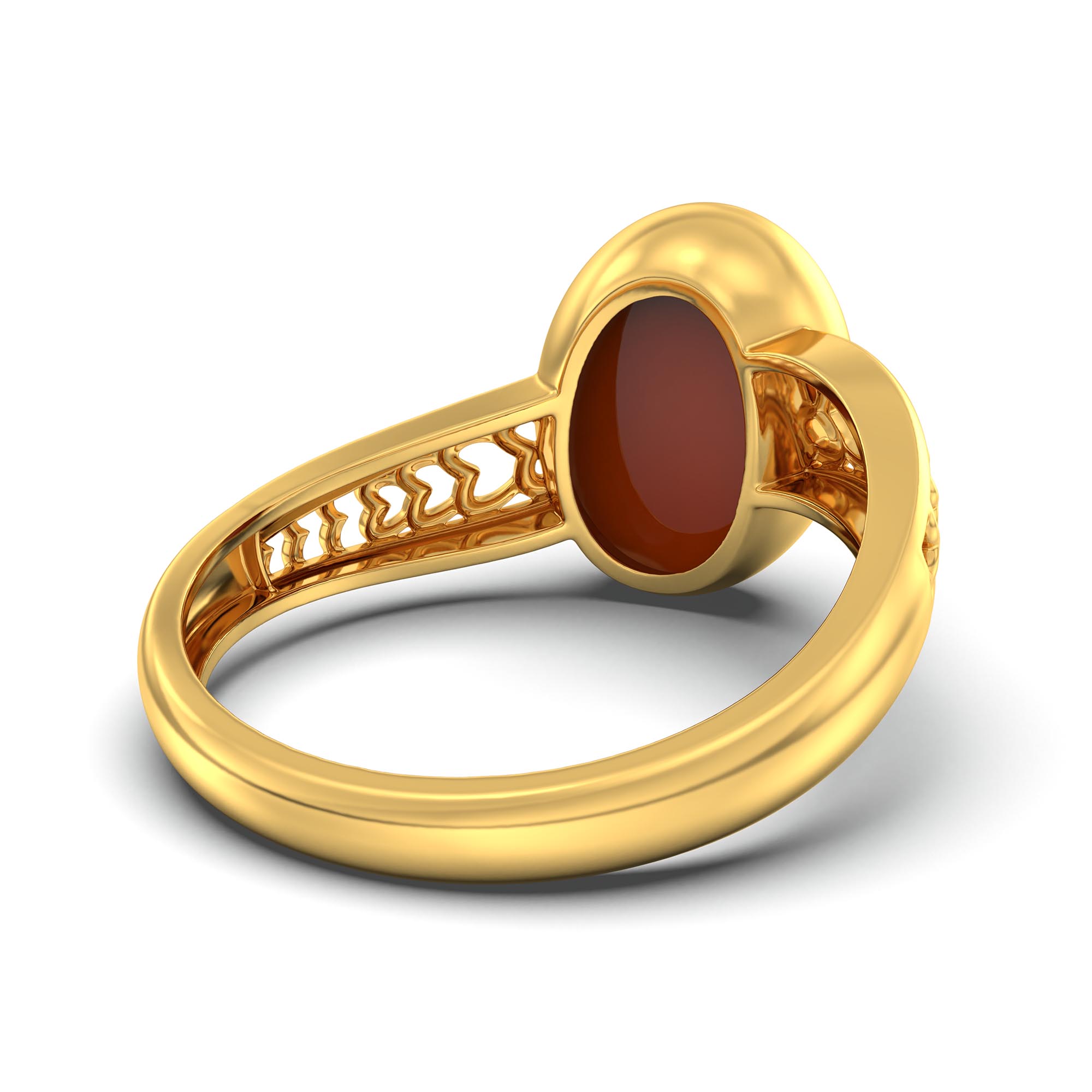 Red Coral (Moonga) Ring for Women in 22K Yellow Gold – Oval Cabochon 11x8 mm, Bezel Setting, 4 g (Design K14-4) thumbnail
