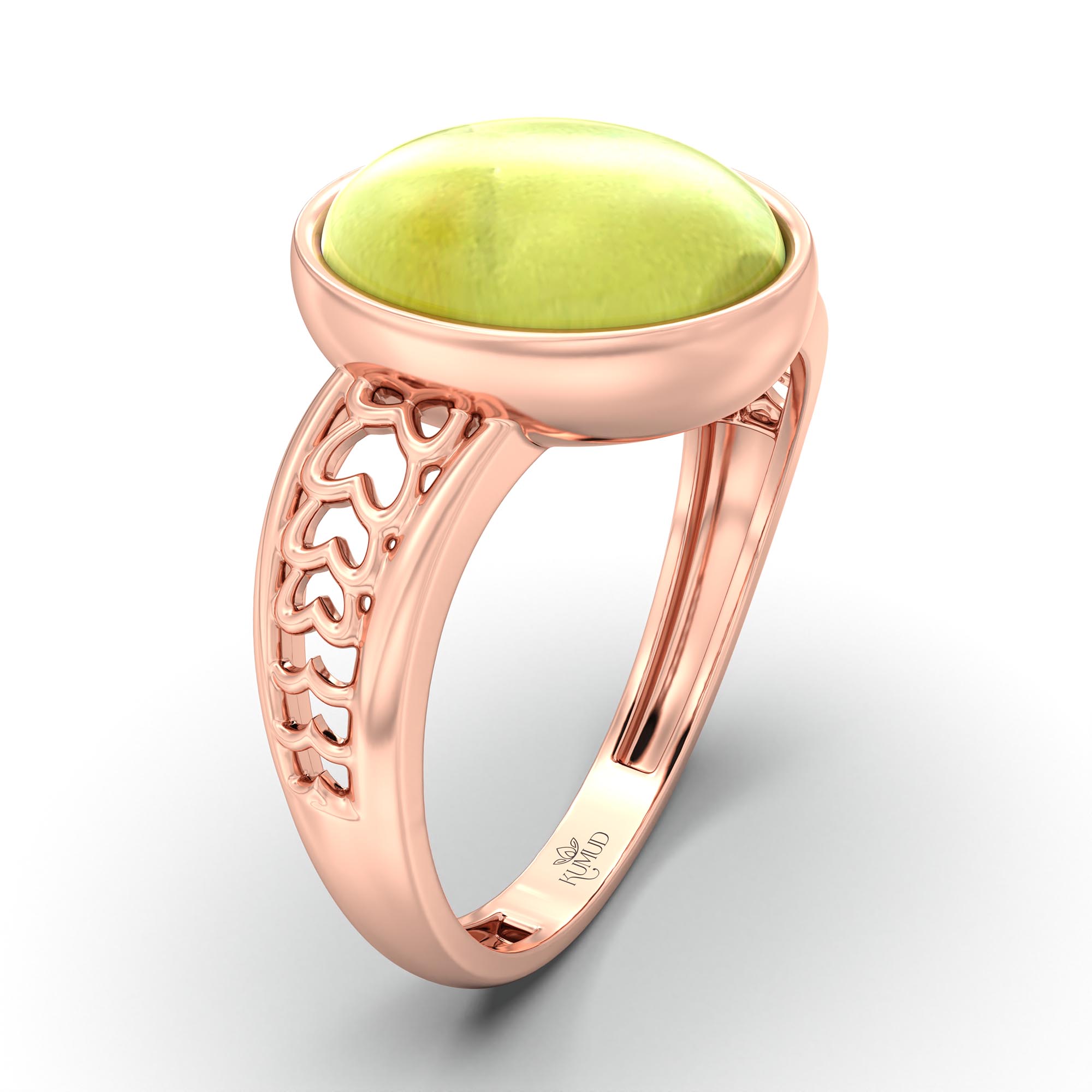 Cat's Eye (Lehsunia) Ring for Women in 18K Rose Gold – Oval Cabochon 11x8 mm, Bezel Setting, 4 g (Design K14-4) thumbnail