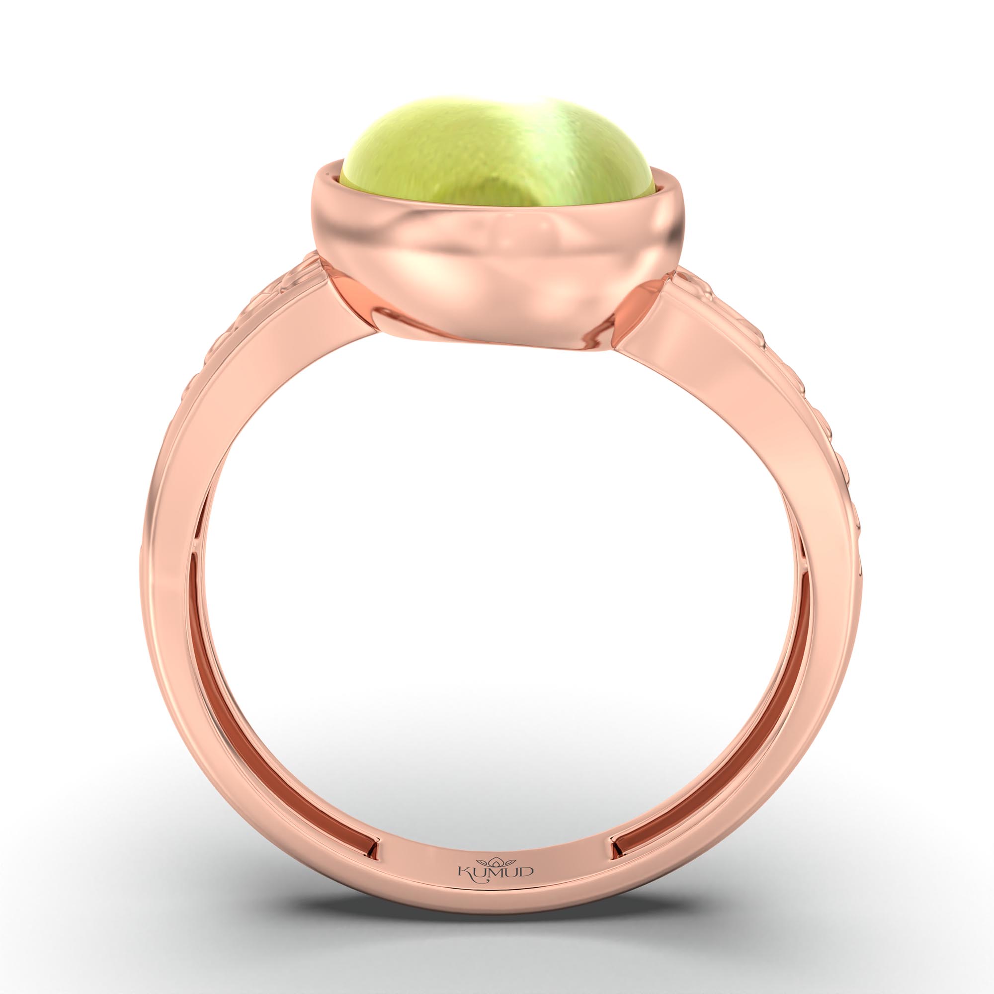 Cat's Eye (Lehsunia) Ring for Women in 18K Rose Gold – Oval Cabochon 11x8 mm, Bezel Setting, 4 g (Design K14-4) thumbnail