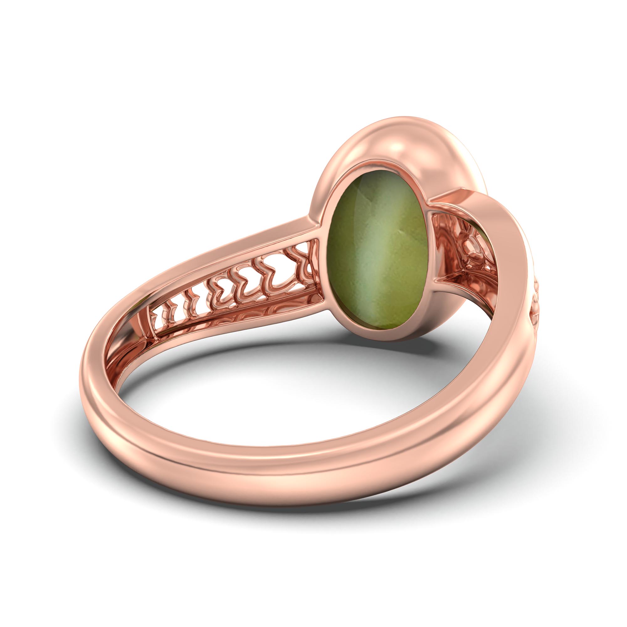 Cat's Eye (Lehsunia) Ring for Women in 18K Rose Gold – Oval Cabochon 11x8 mm, Bezel Setting, 4 g (Design K14-4) thumbnail