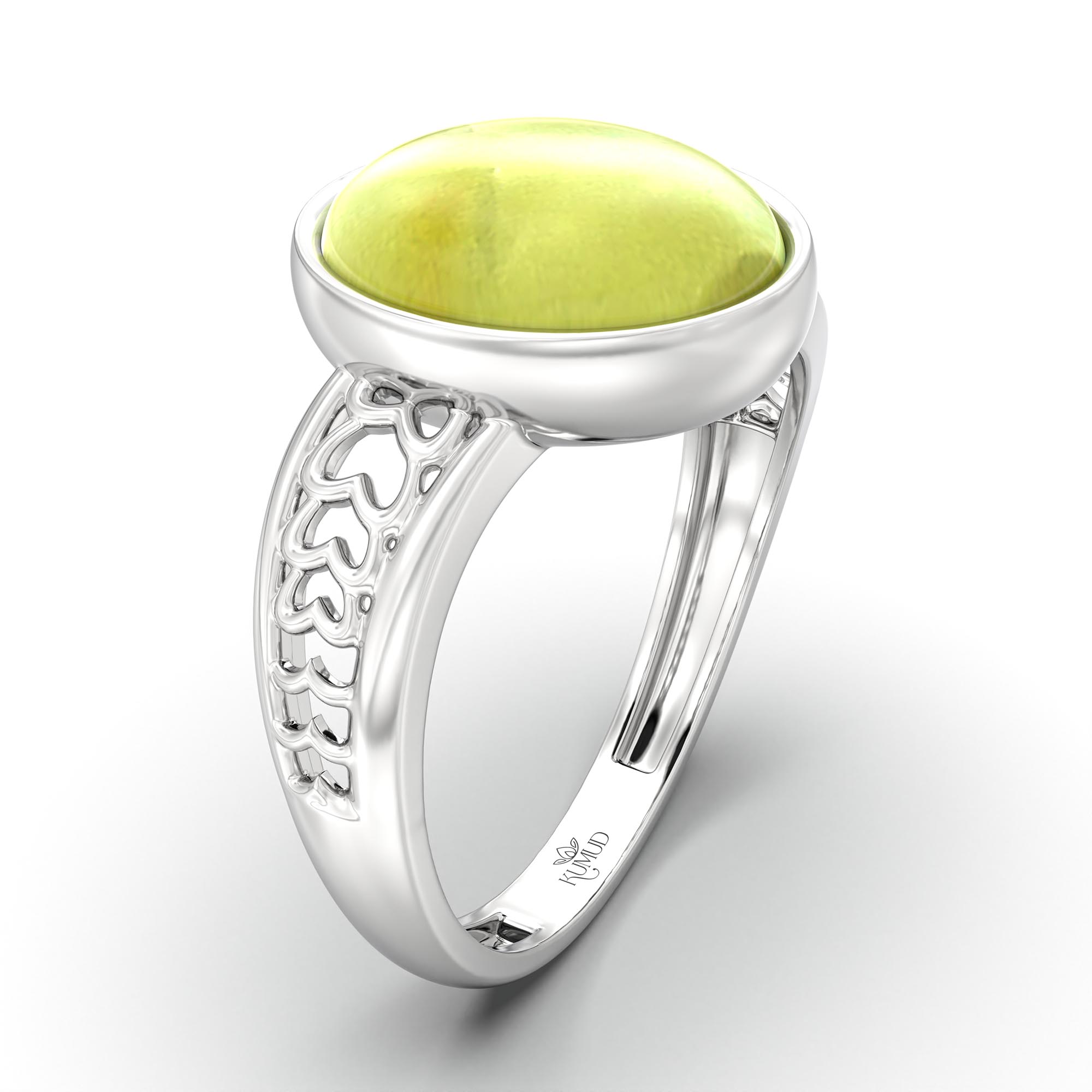 Cat's Eye (Lehsunia) Ring for Women in 925 Sterling Silver – Oval Cabochon 11x8 mm, Bezel Setting, 4 g (Design K14-4) thumbnail