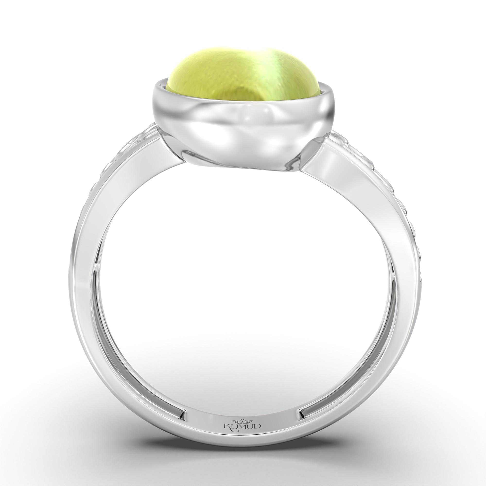 Cat's Eye (Lehsunia) Ring for Women in 925 Sterling Silver – Oval Cabochon 11x8 mm, Bezel Setting, 4 g (Design K14-4) thumbnail