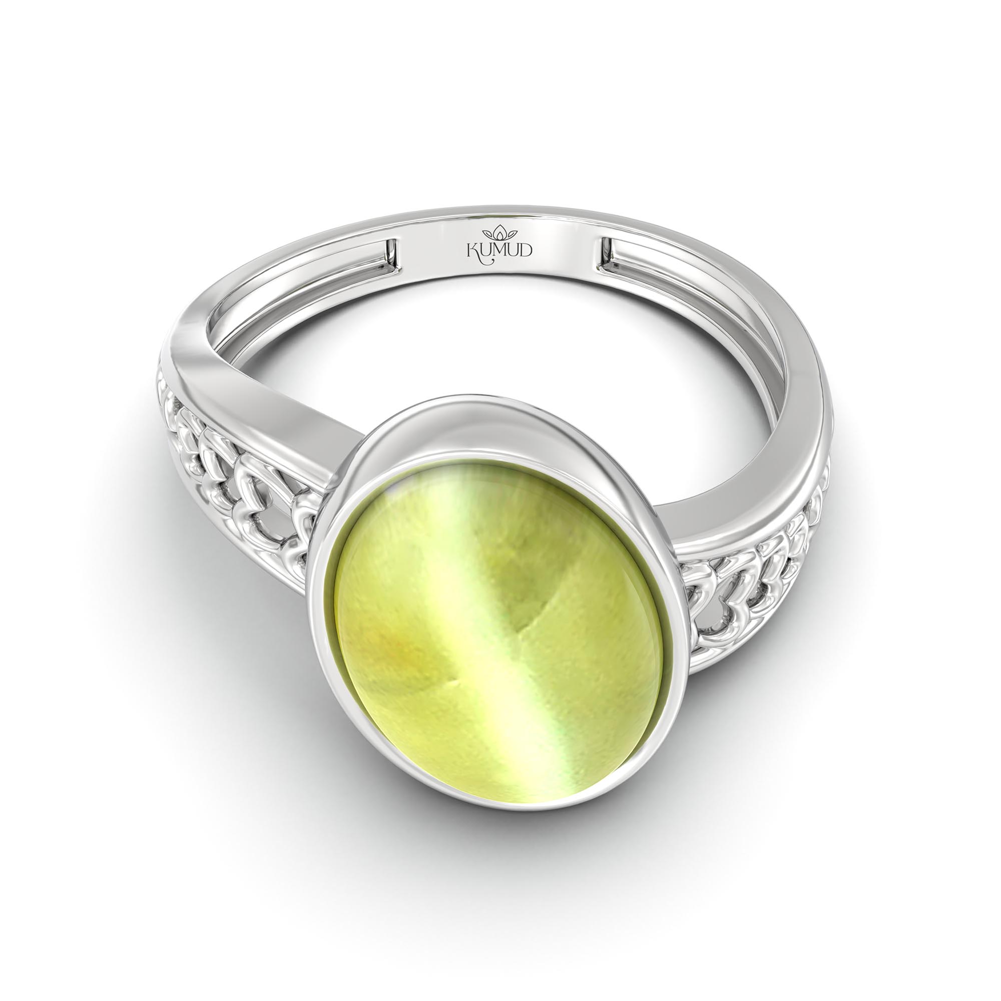 Cat's Eye (Lehsunia) Ring for Women in 925 Sterling Silver – Oval Cabochon 11x8 mm, Bezel Setting, 4 g (Design K14-4) thumbnail