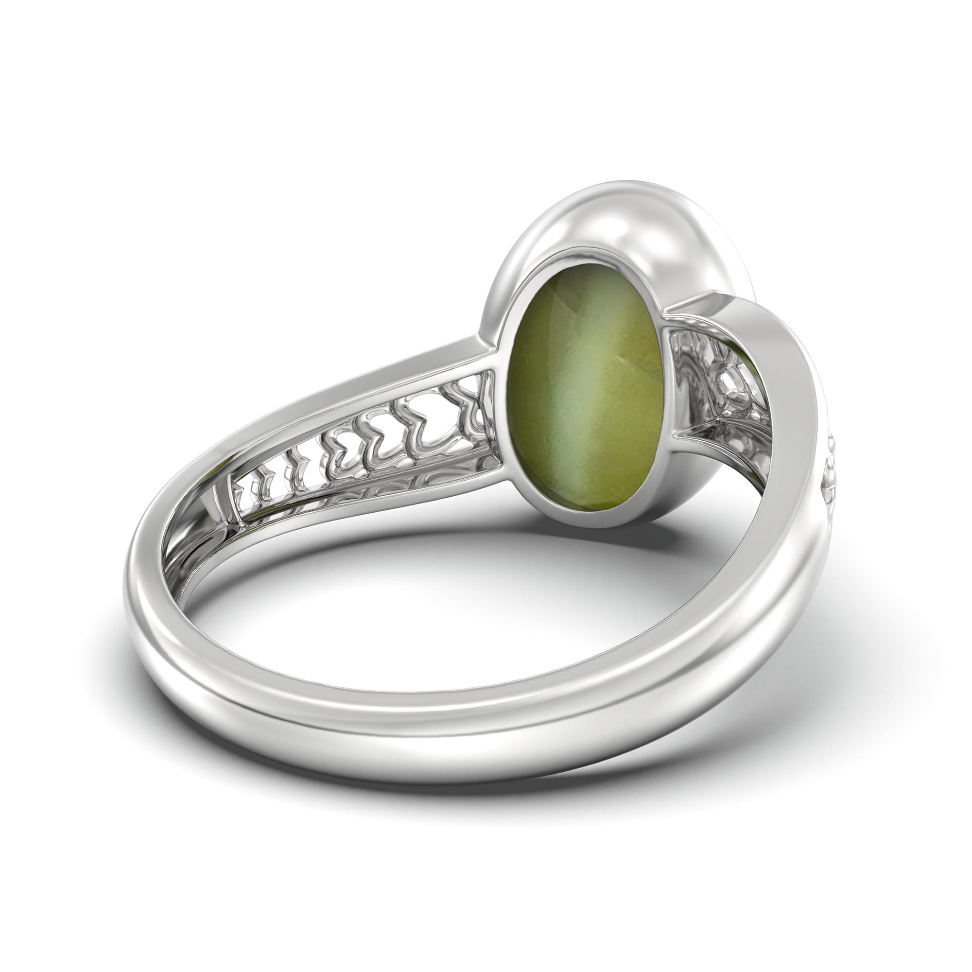 Cat's Eye (Lehsunia) Ring for Women in 925 Sterling Silver – Oval Cabochon 11x8 mm, Bezel Setting, 4 g (Design K14-4) thumbnail