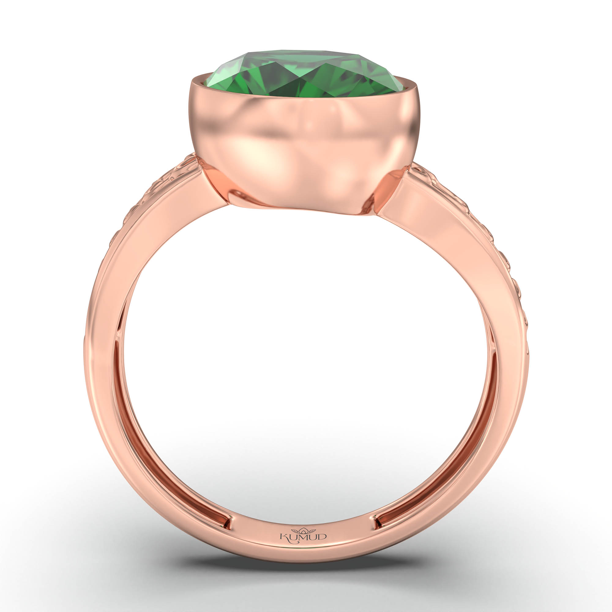 Emerald (Panna) Ring for Women in 18K Rose Gold – Oval 11x8 mm, Bezel Setting, 4 g (Design K14-4) thumbnail