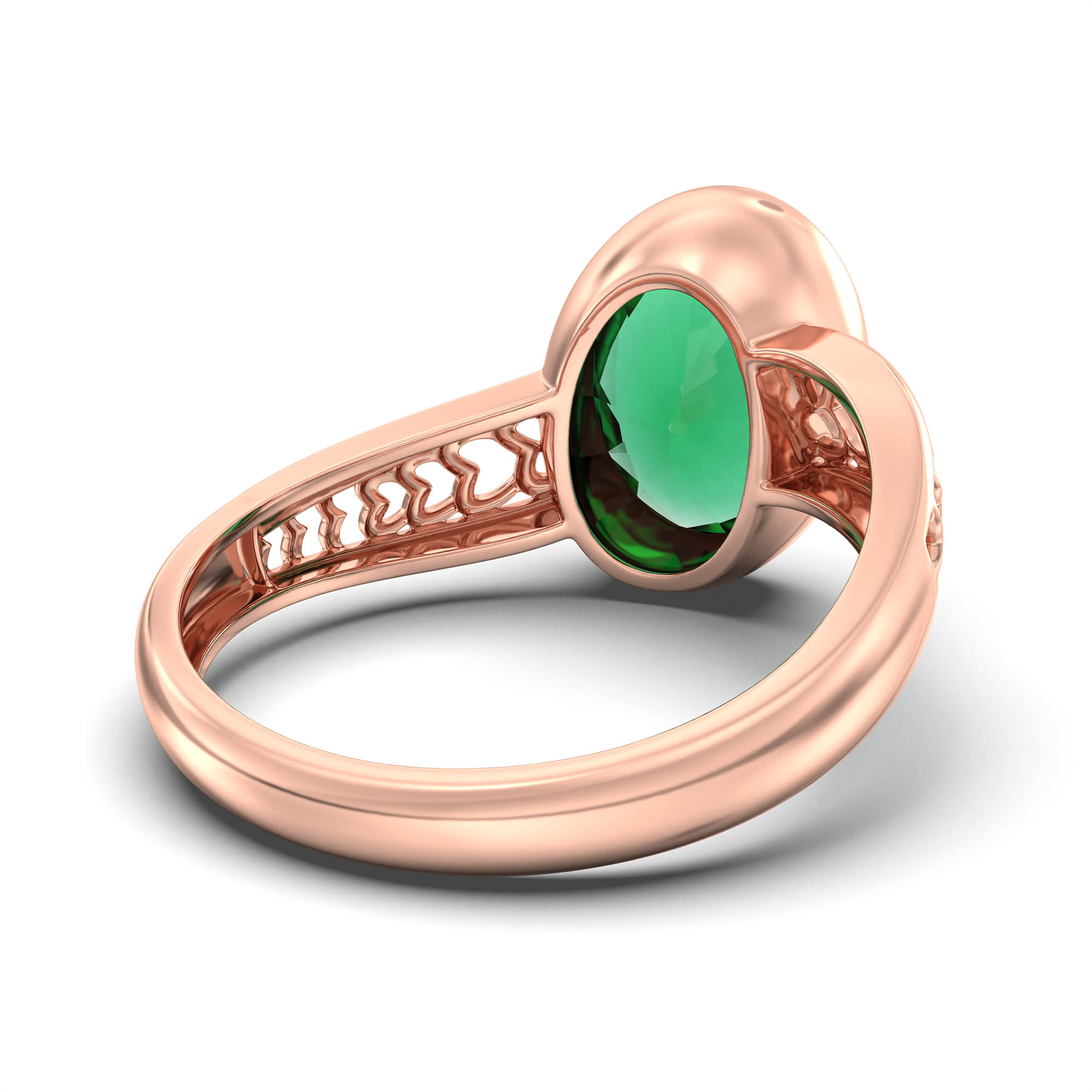Emerald (Panna) Ring for Women in 18K Rose Gold – Oval 11x8 mm, Bezel Setting, 4 g (Design K14-4) thumbnail