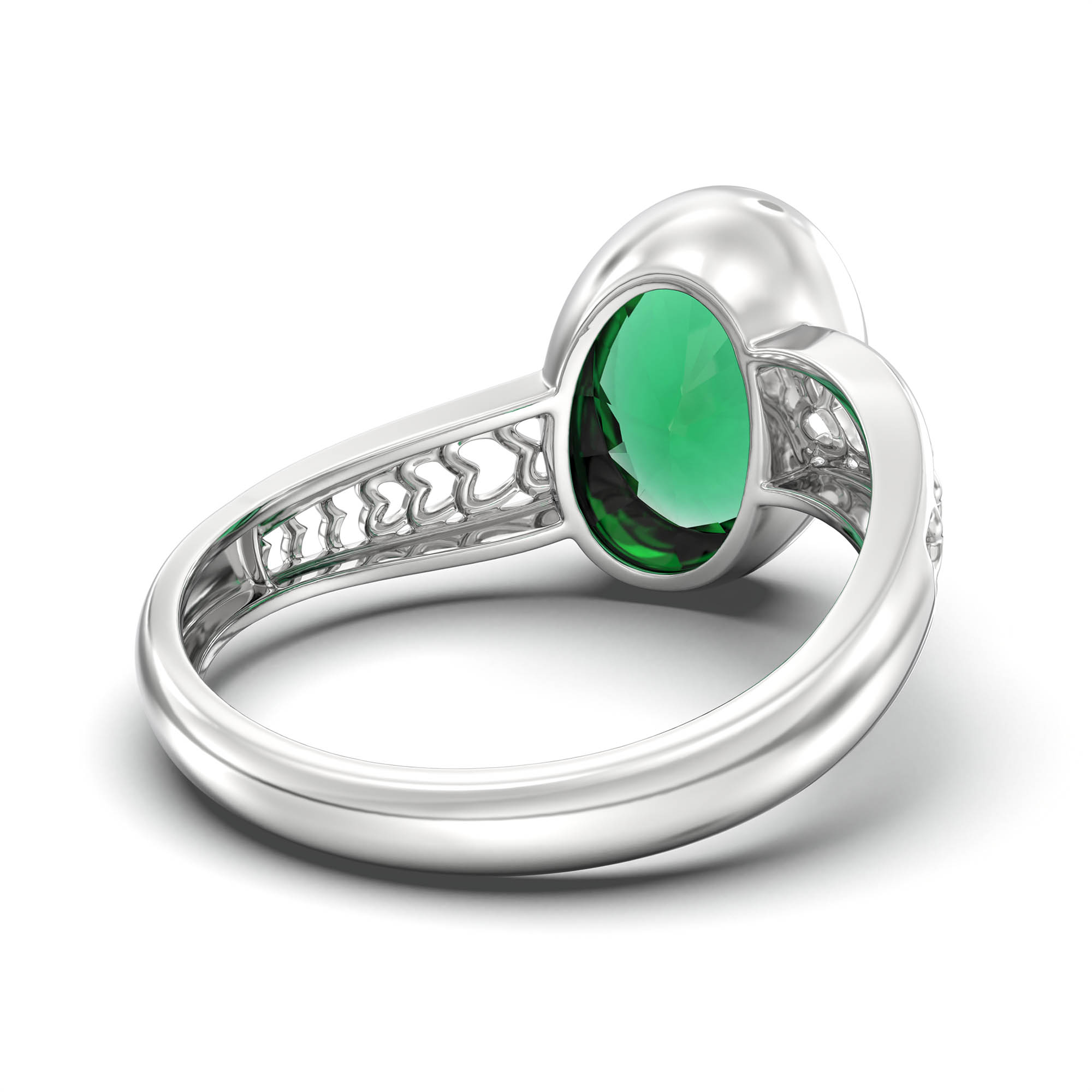 Emerald (Panna) Ring for Women in 18K White Gold – Oval 11x8 mm, Bezel Setting, 4 g (Design K14-4) thumbnail