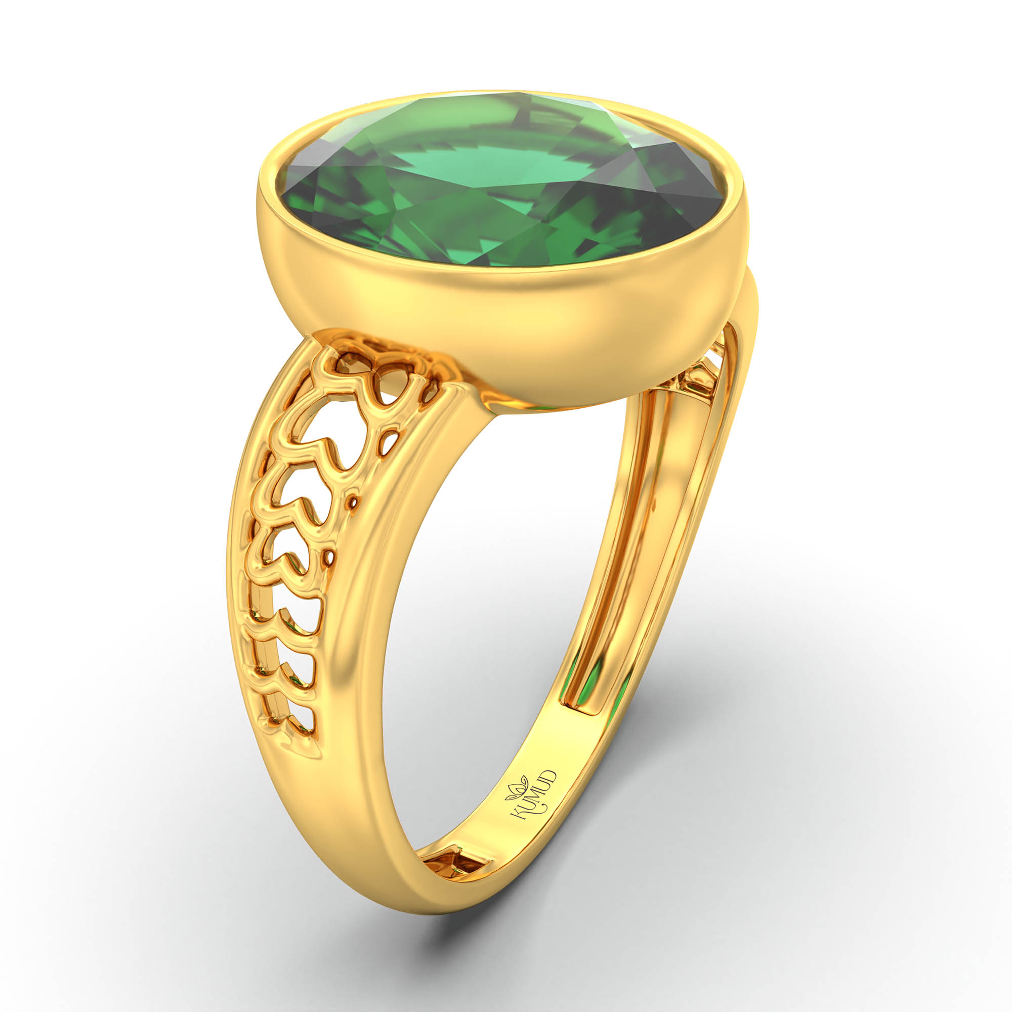 Emerald (Panna) Ring for Women in 22K Yellow Gold – Oval 11x8 mm, Bezel Setting, 4 g (Design K14-4) thumbnail