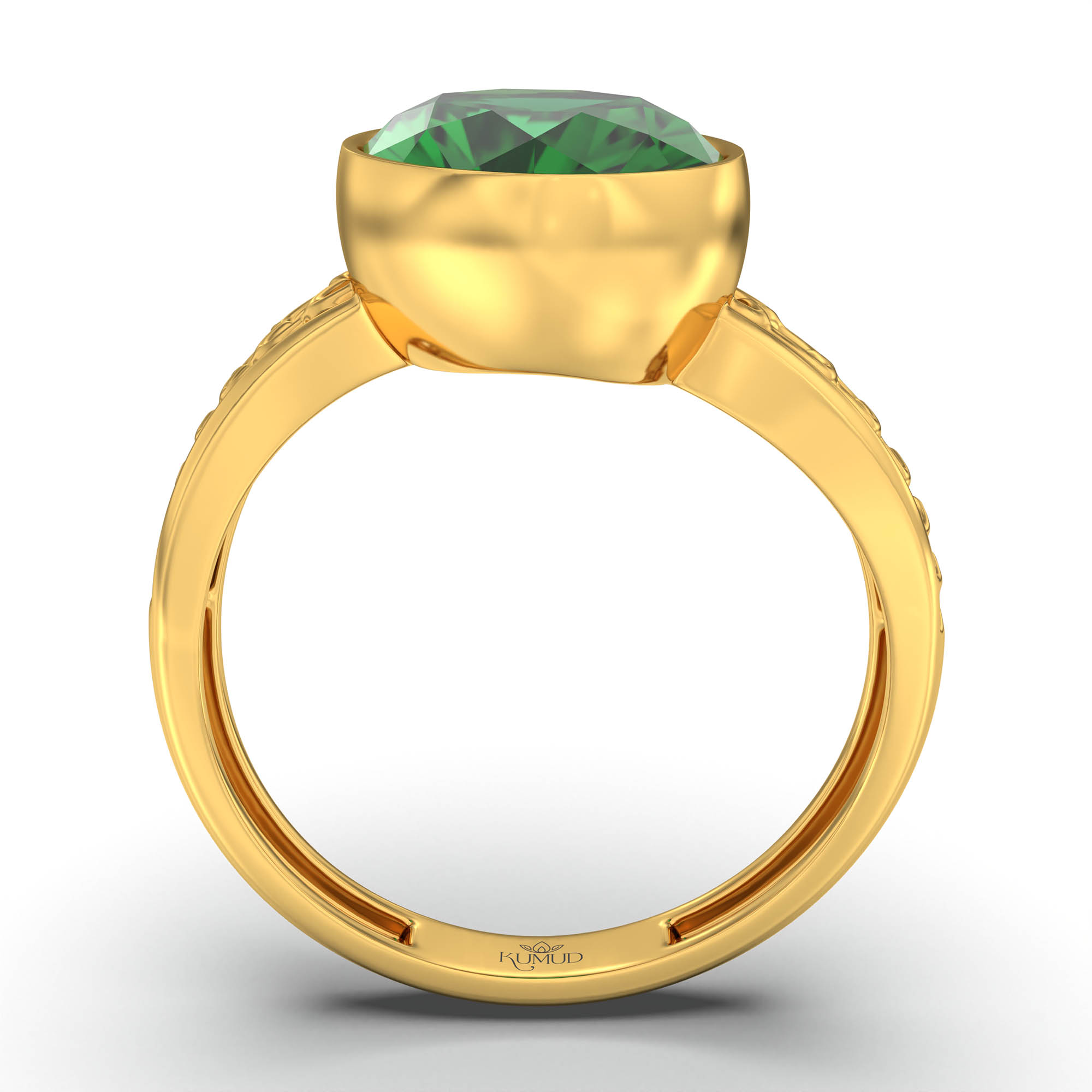 Emerald (Panna) Ring for Women in 22K Yellow Gold – Oval 11x8 mm, Bezel Setting, 4 g (Design K14-4) thumbnail