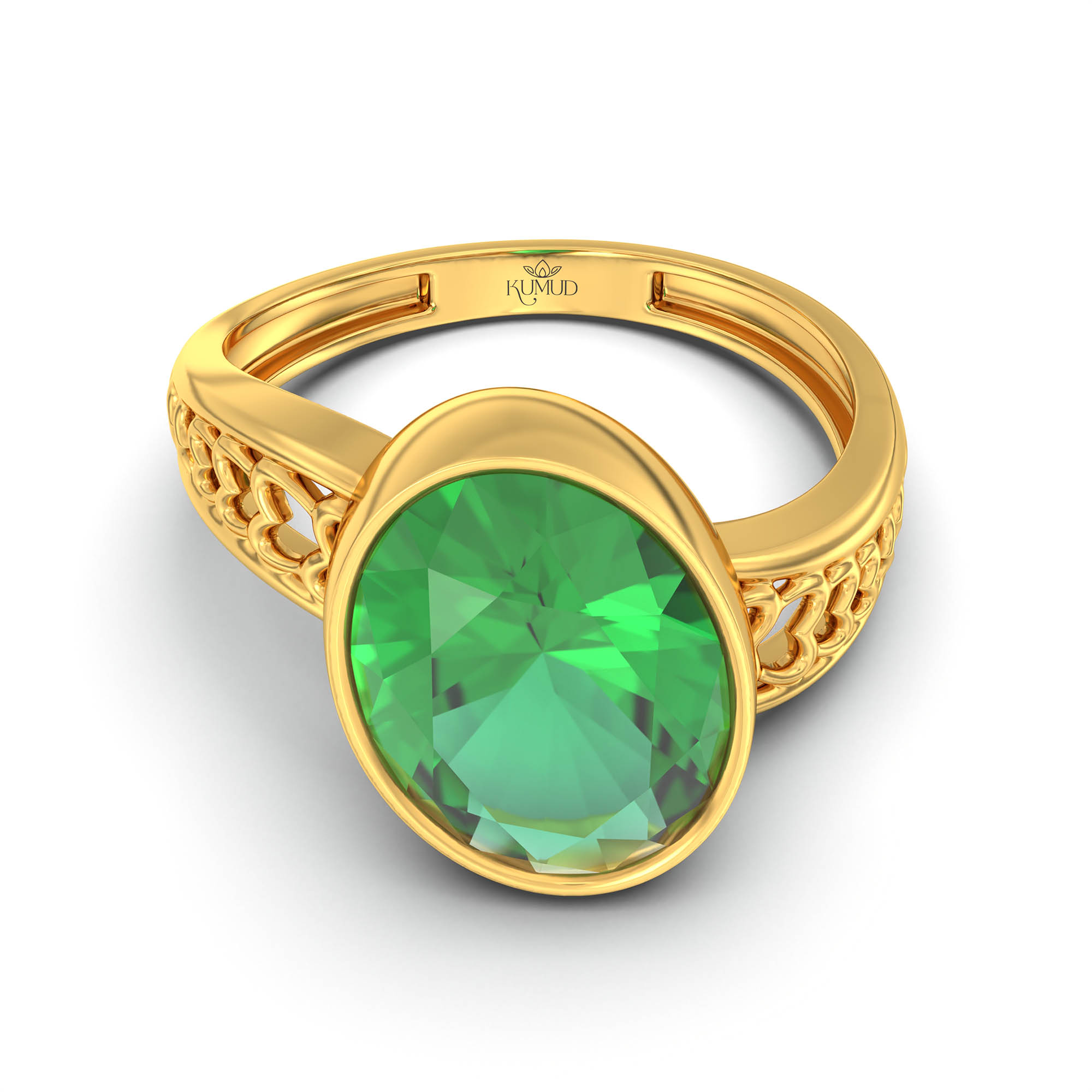Emerald (Panna) Ring for Women in 22K Yellow Gold – Oval 11x8 mm, Bezel Setting, 4 g (Design K14-4) thumbnail