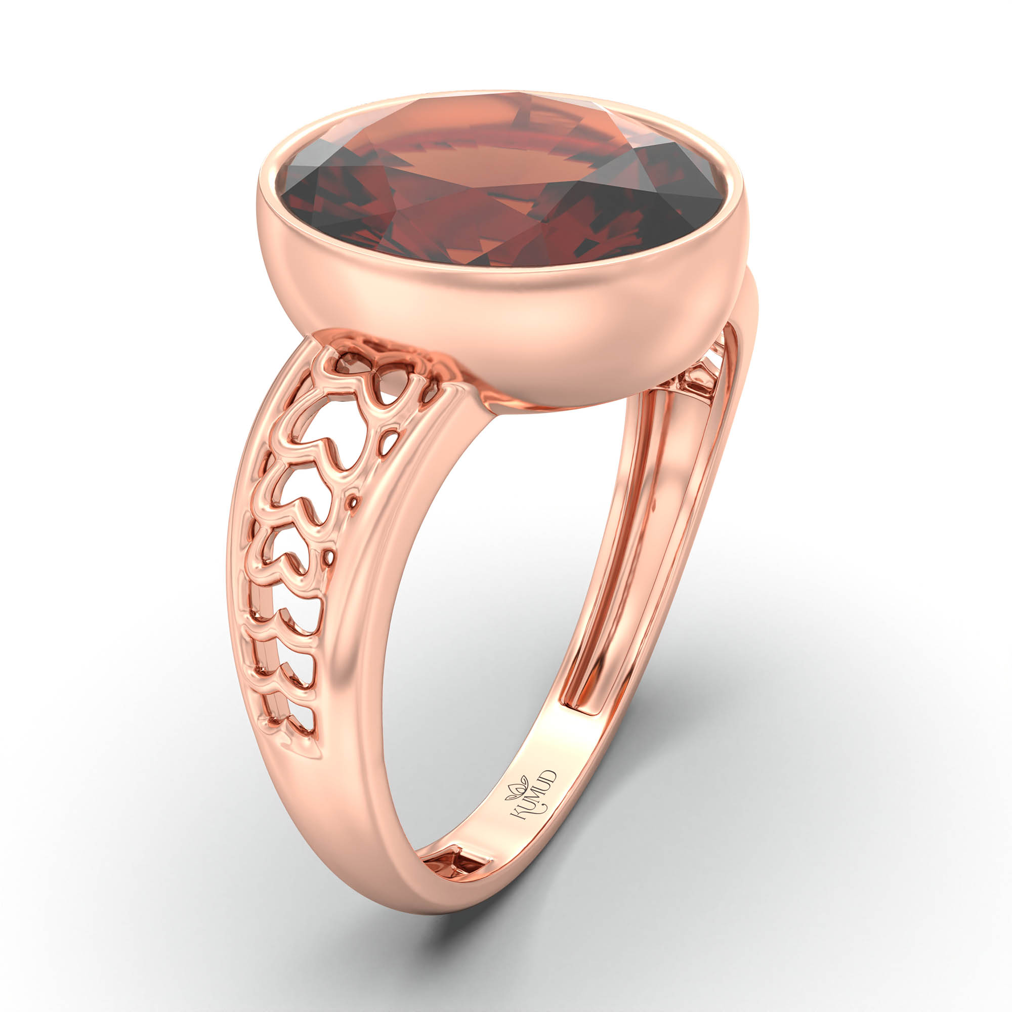Hessonite (Gomed) Ring for Women in 18K Rose Gold – Oval 11x8 mm, Bezel Setting, 4 g (Design K14-4) thumbnail