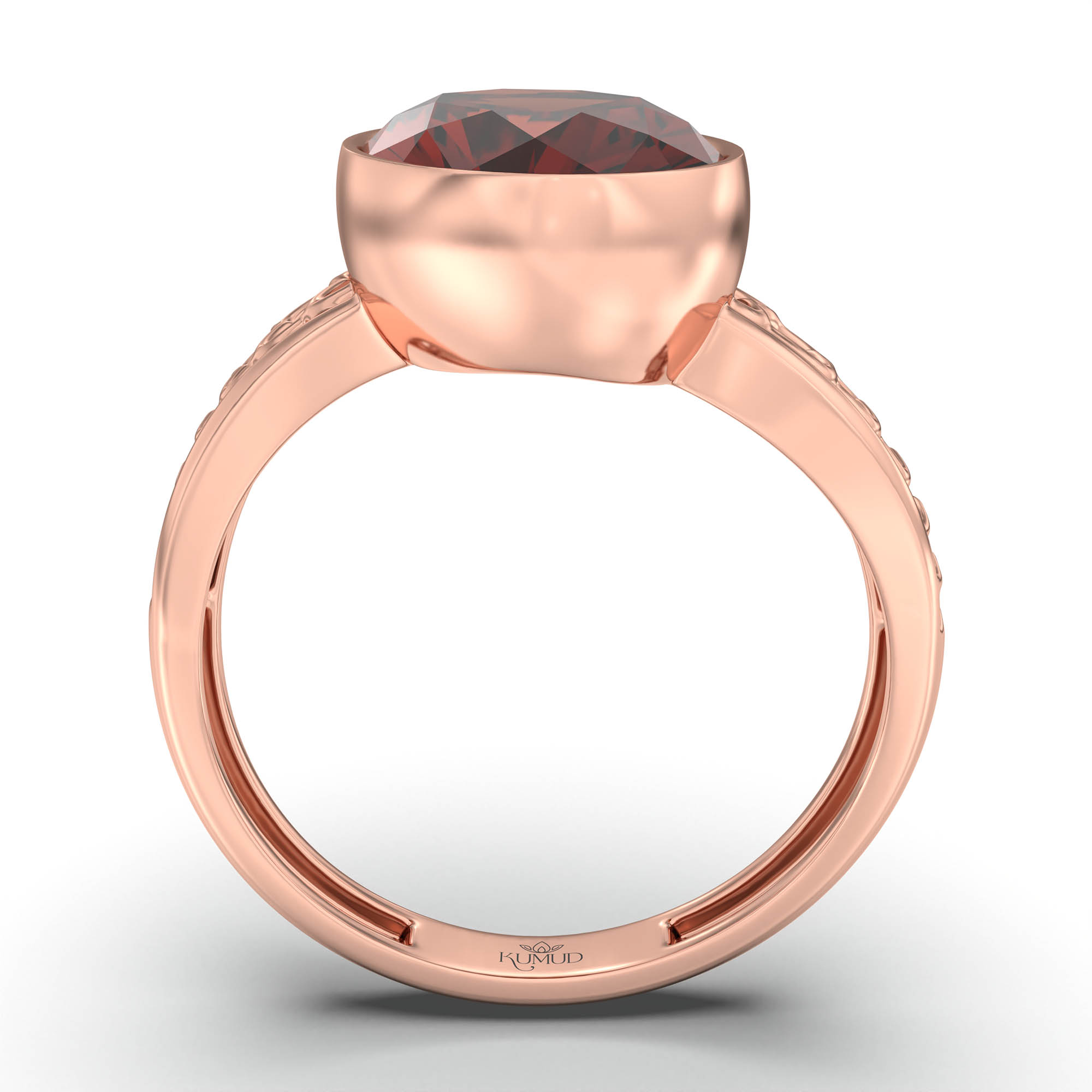 Hessonite (Gomed) Ring for Women in 18K Rose Gold – Oval 11x8 mm, Bezel Setting, 4 g (Design K14-4) thumbnail