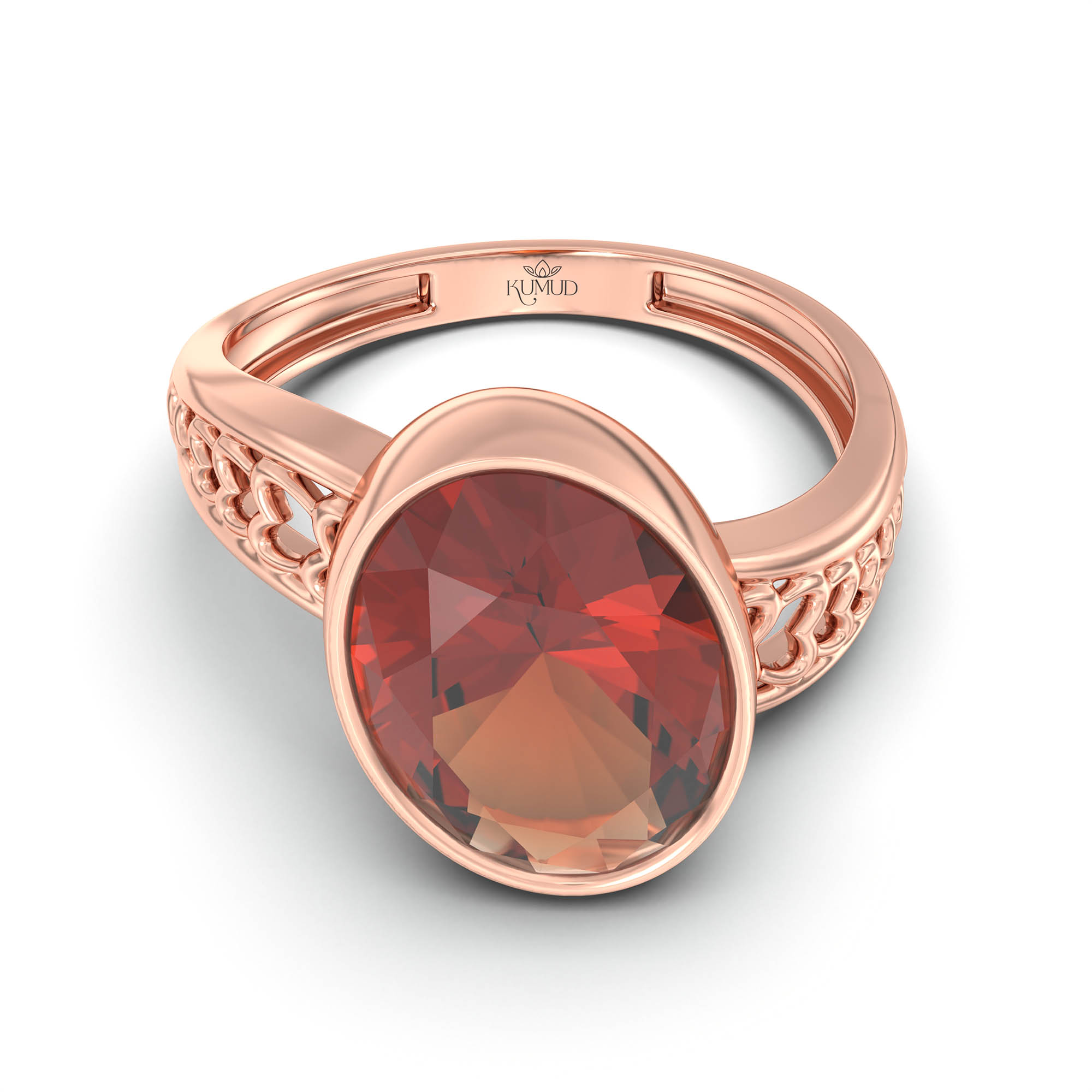 Hessonite (Gomed) Ring for Women in 18K Rose Gold – Oval 11x8 mm, Bezel Setting, 4 g (Design K14-4) thumbnail