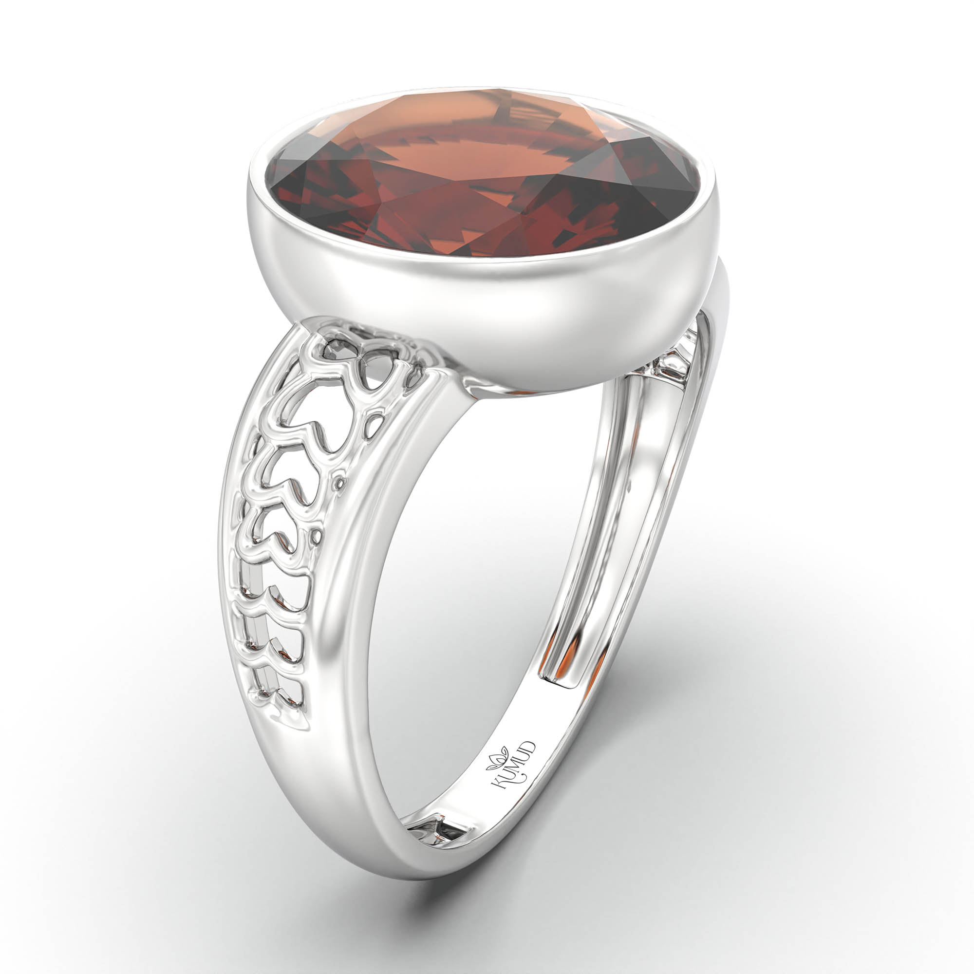 Hessonite (Gomed) Ring for Women in 18K White Gold – Oval 11x8 mm, Bezel Setting, 4 g (Design K14-4) thumbnail