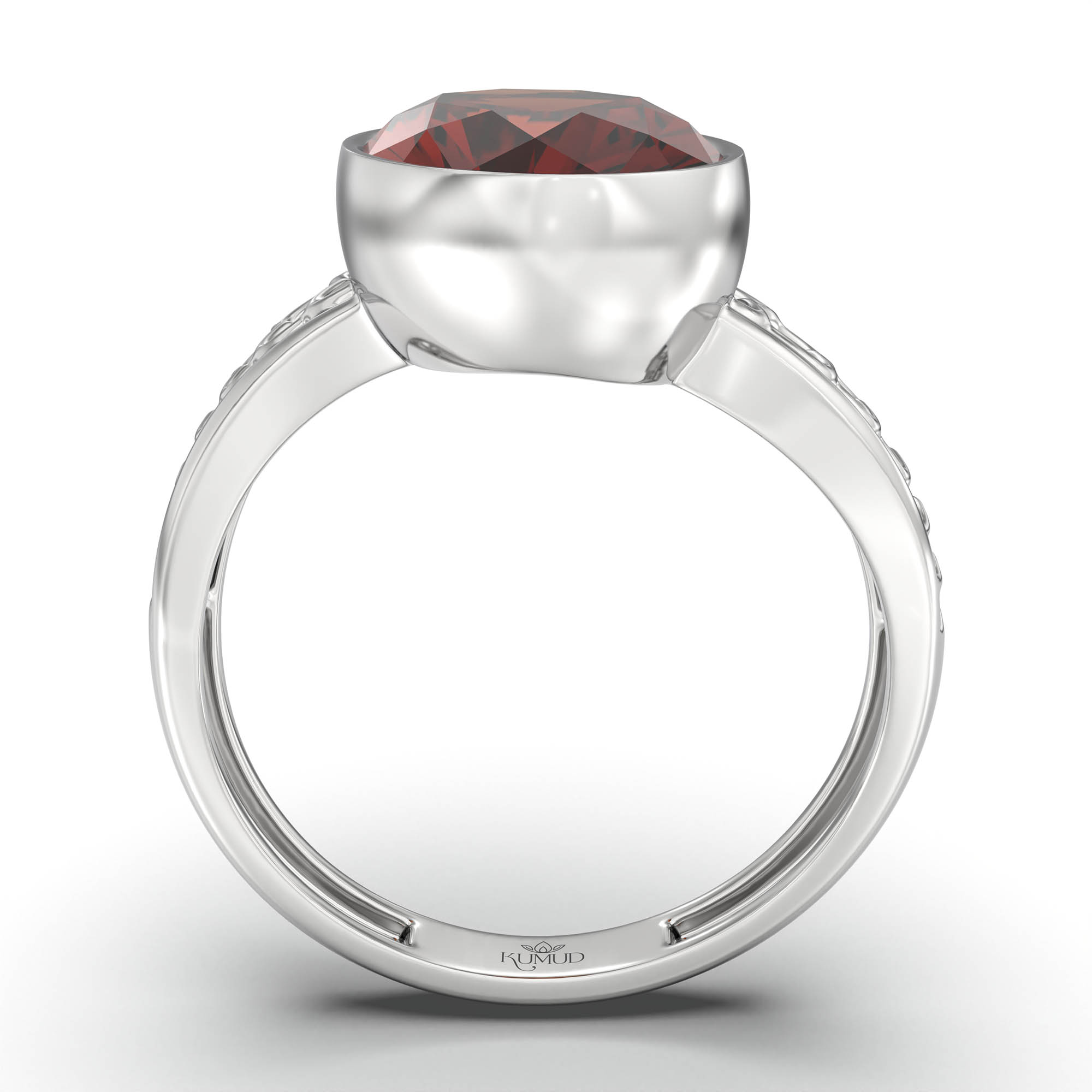 Hessonite (Gomed) Ring for Women in 18K White Gold – Oval 11x8 mm, Bezel Setting, 4 g (Design K14-4) thumbnail
