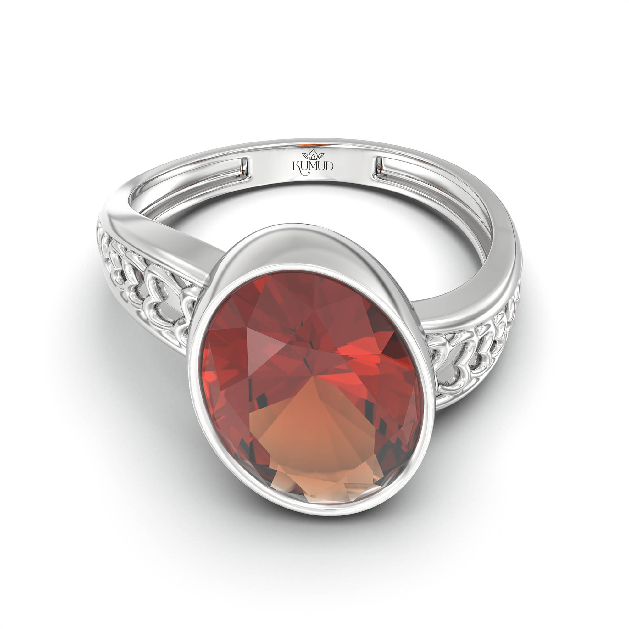 Hessonite (Gomed) Ring for Women in 18K White Gold – Oval 11x8 mm, Bezel Setting, 4 g (Design K14-4) thumbnail