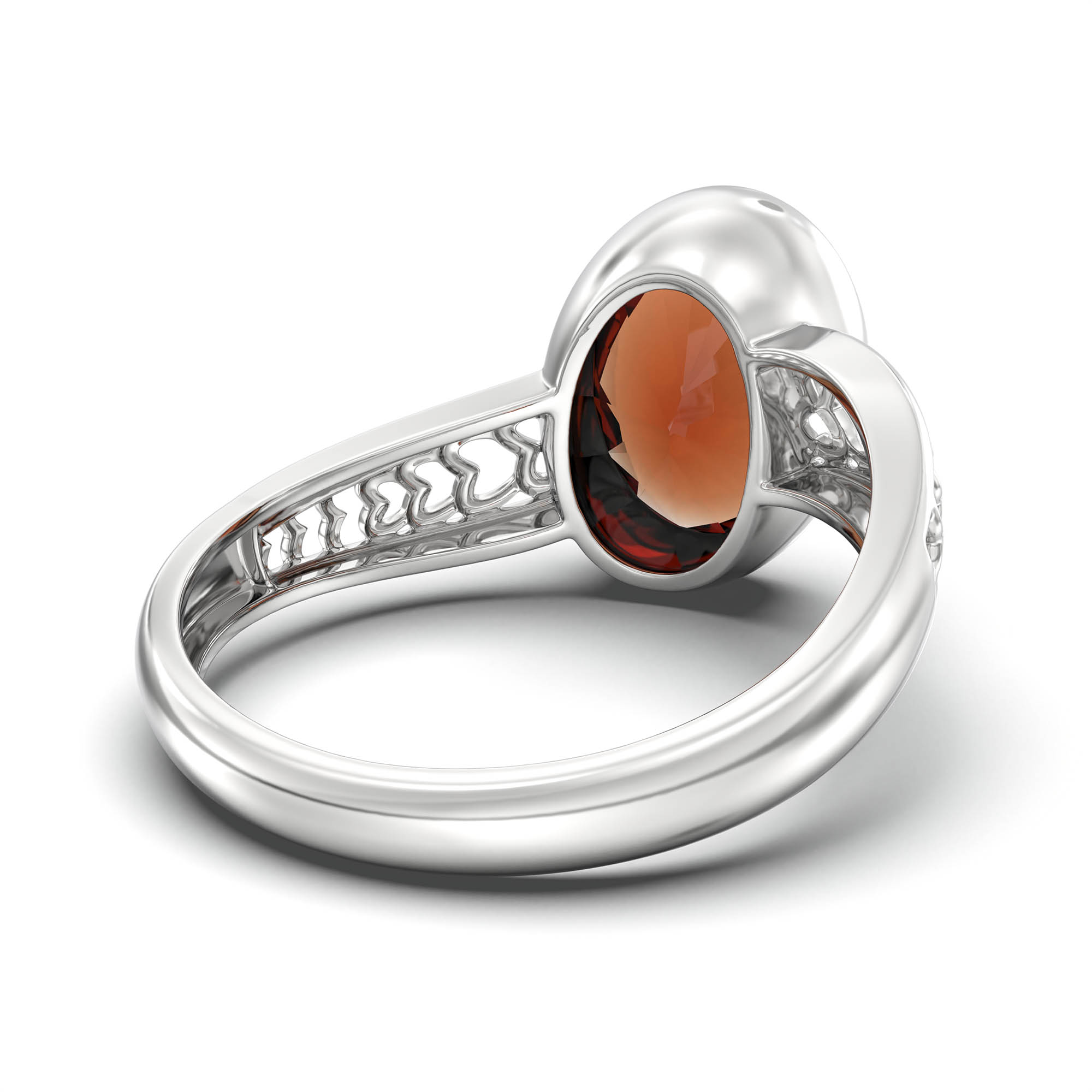 Hessonite (Gomed) Ring for Women in 18K White Gold – Oval 11x8 mm, Bezel Setting, 4 g (Design K14-4) thumbnail