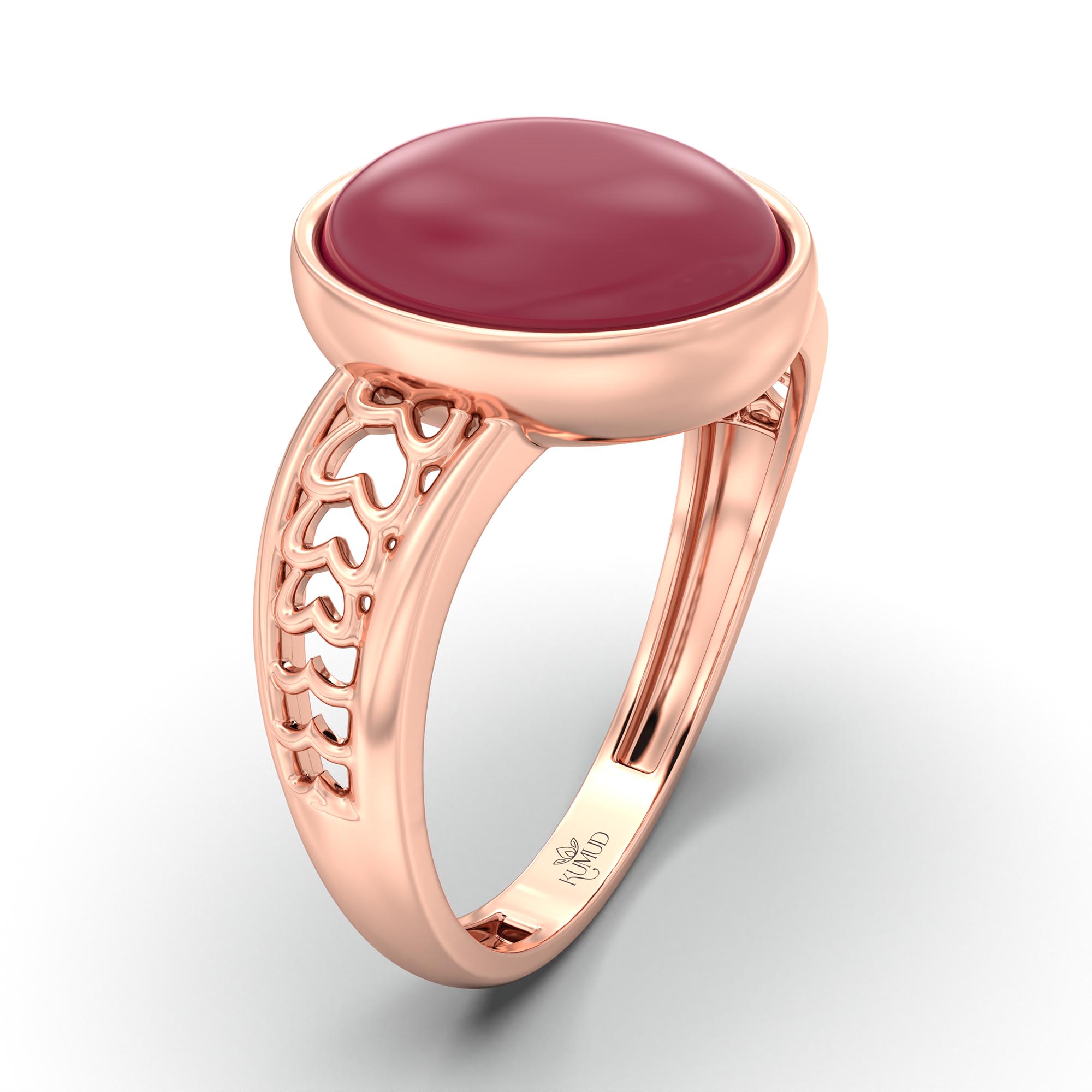 Ruby (Manik) Ring for Women in 18K Rose Gold – Oval Cabochon 11x8 mm, Bezel Setting, 4 g (Design K14-4) thumbnail
