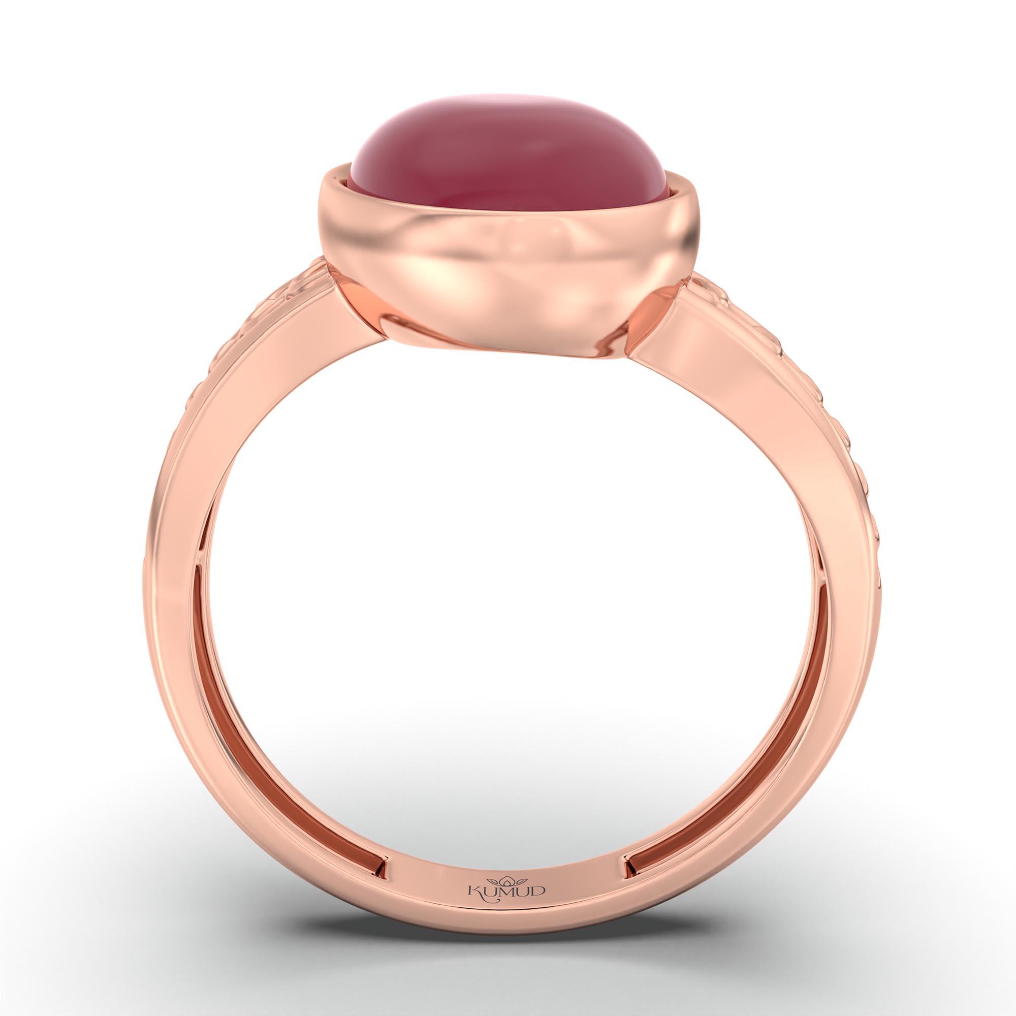 Ruby (Manik) Ring for Women in 18K Rose Gold – Oval Cabochon 11x8 mm, Bezel Setting, 4 g (Design K14-4) thumbnail