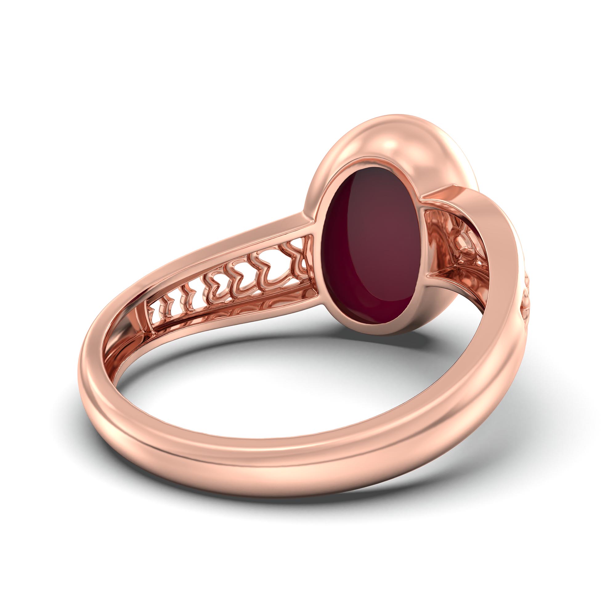 Ruby (Manik) Ring for Women in 18K Rose Gold – Oval Cabochon 11x8 mm, Bezel Setting, 4 g (Design K14-4) thumbnail