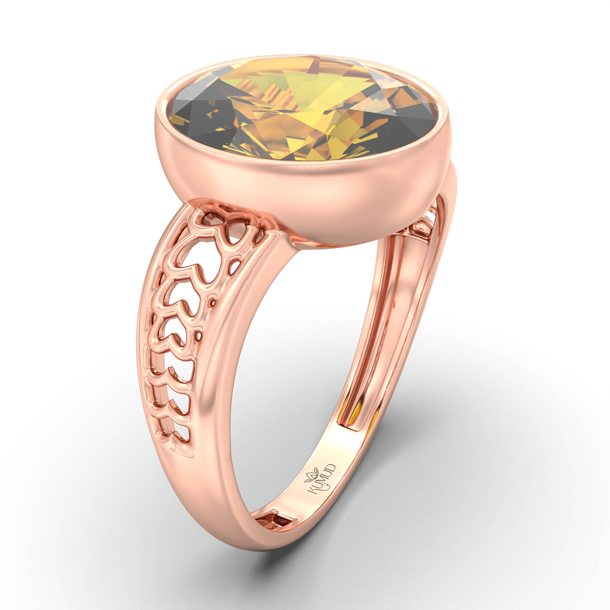 Yellow Sapphire (Pukhraj) Ring for Women in 18K Rose Gold – Oval 11x8 mm, Bezel Setting, 4 g (Design K14-4) thumbnail